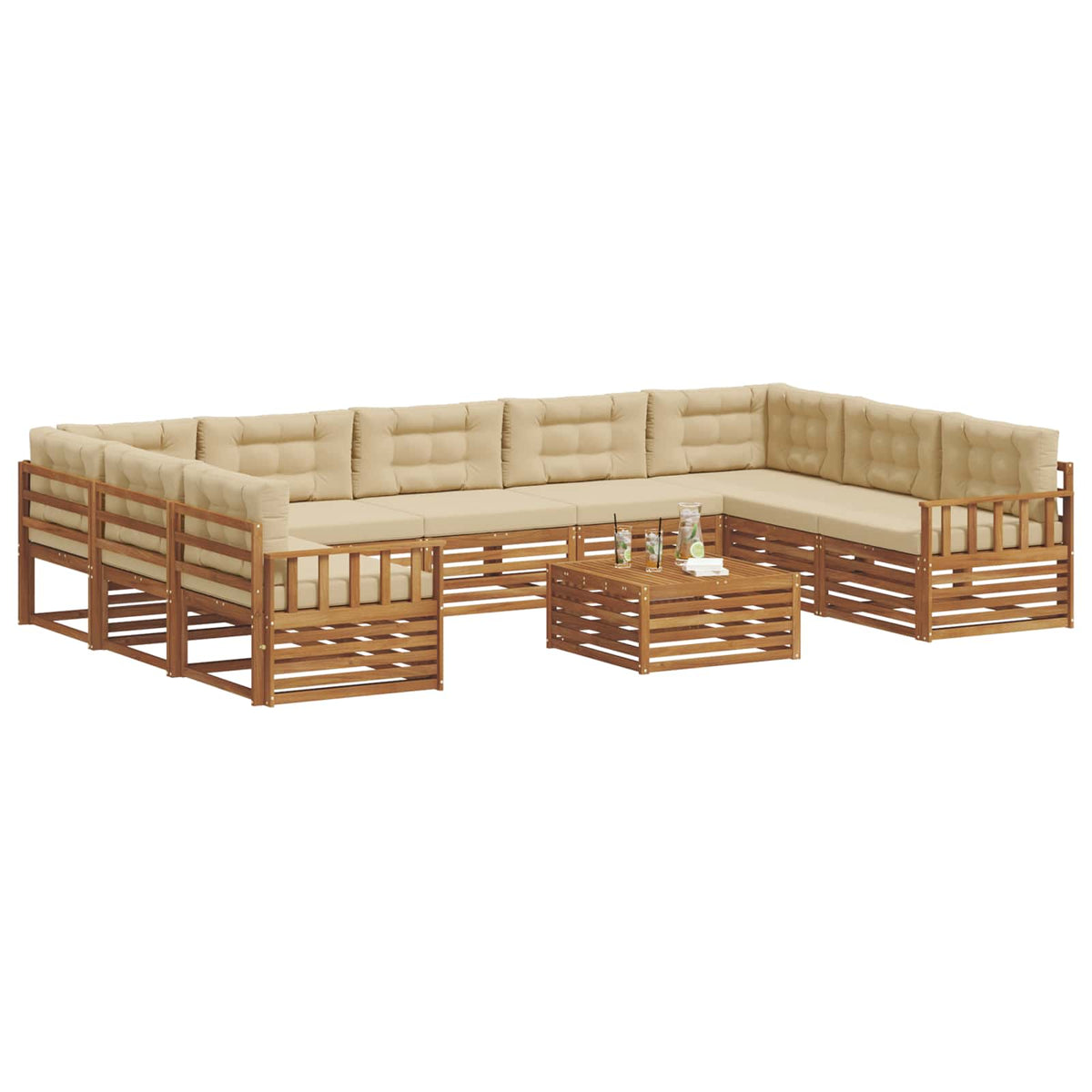 Set vanjskih sofa 10 kom. Prirodna i bež Čvrsto drvo akacije