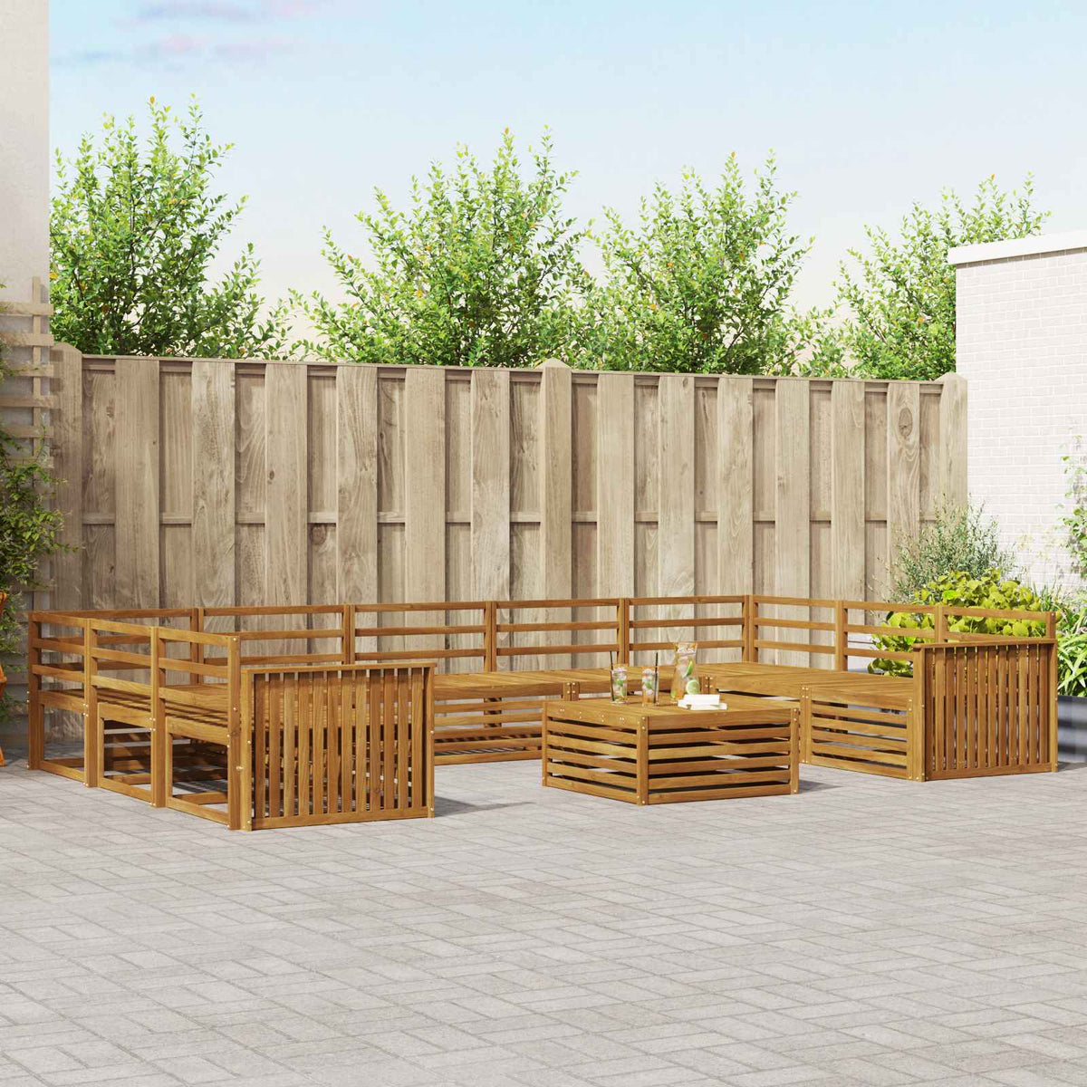 Set vanjskih sofa 10 kom. Prirodna Čvrsto drvo akacije