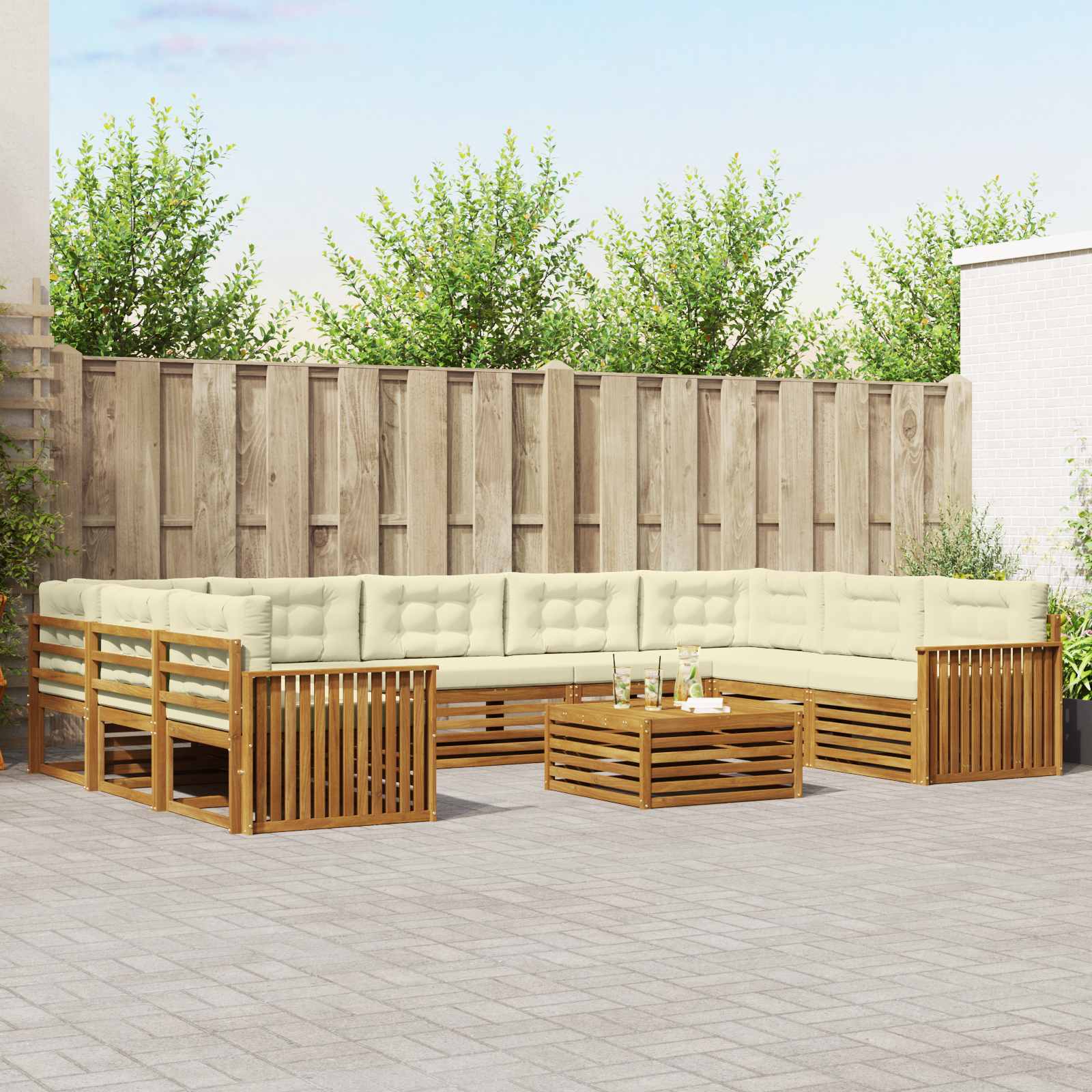 Set vanjskih sofa 10 pcs Prirodna i krem Čvrsto drvo akacije