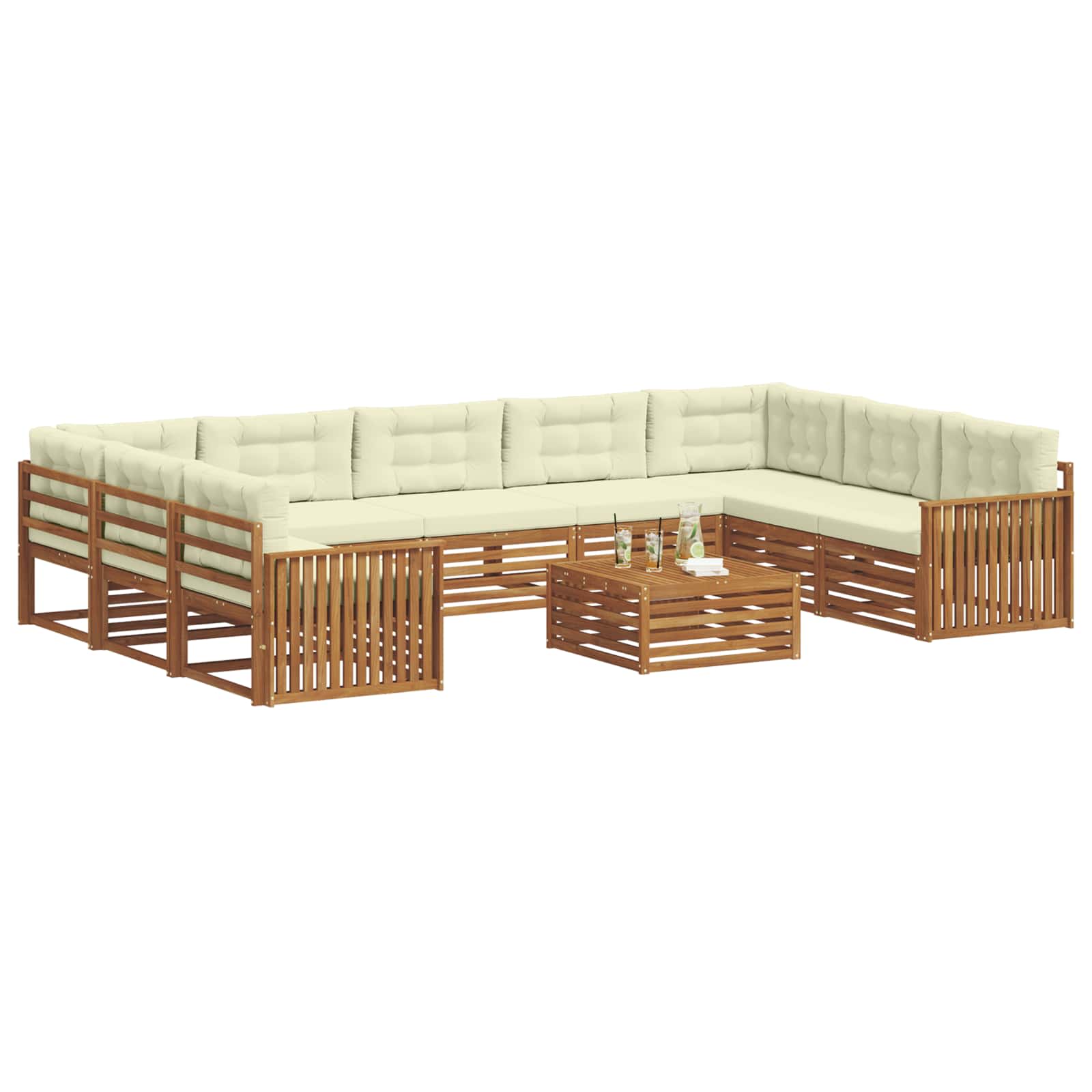 Set vanjskih sofa 10 pcs Prirodna i krem Čvrsto drvo akacije