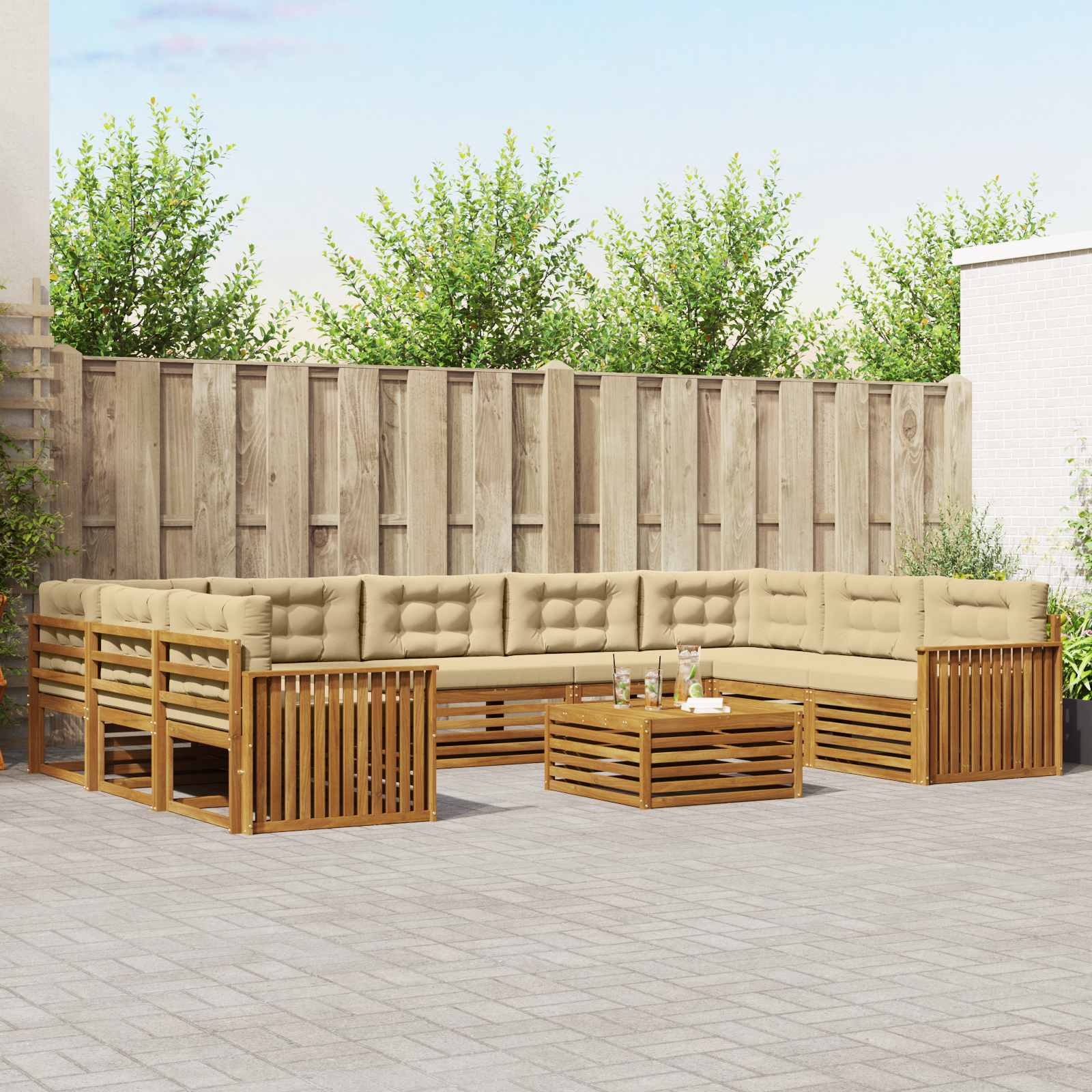 Set vanjskih sofa 10 pcs Prirodna i bež Čvrsto drvo akacije