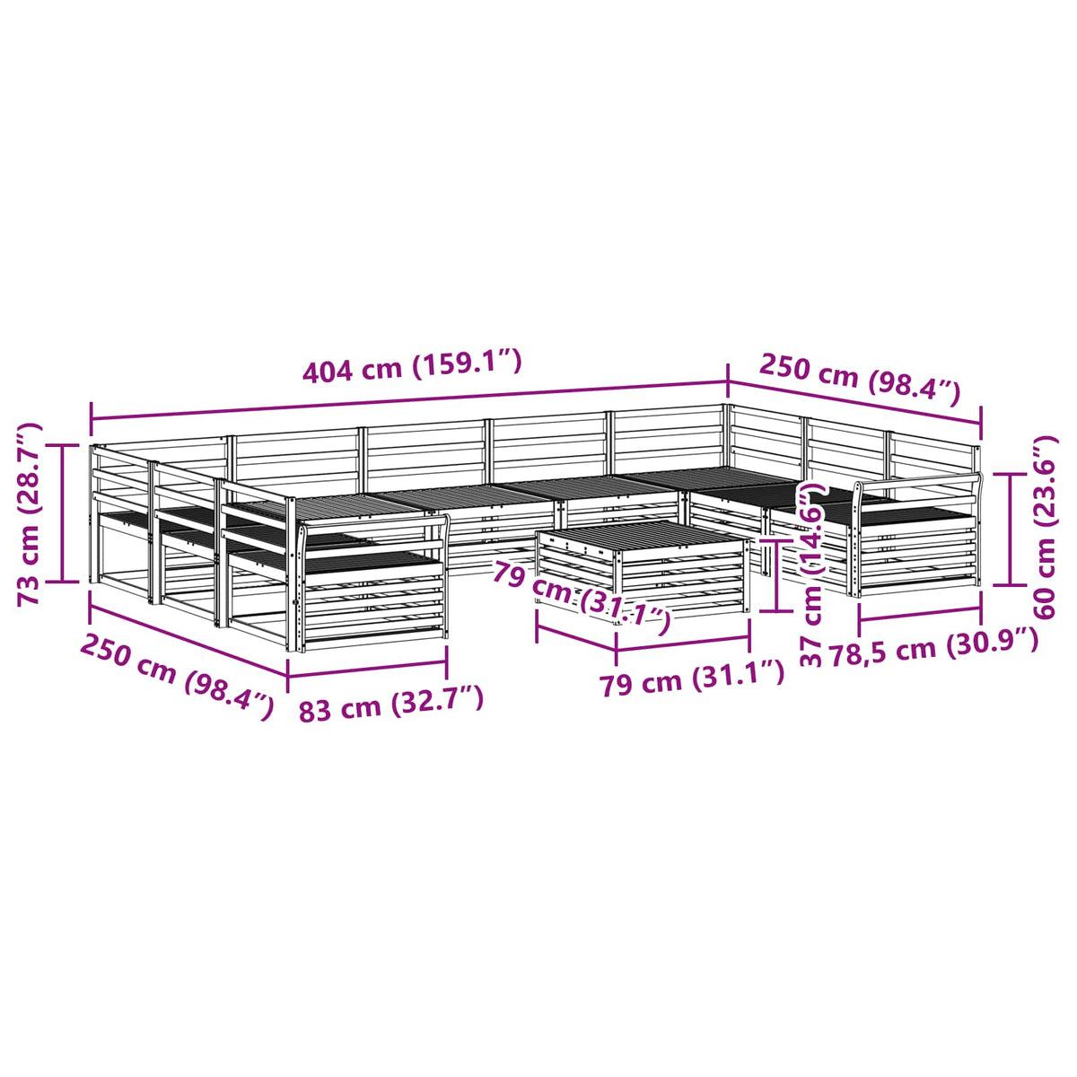 Set vanjskih sofa 10 kom. Prirodna Čvrsto drvo akacije