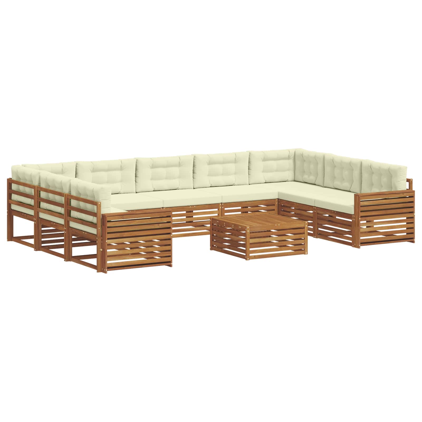 Set vanjskih sofa 10 pcs Prirodna i krem Čvrsto drvo akacije