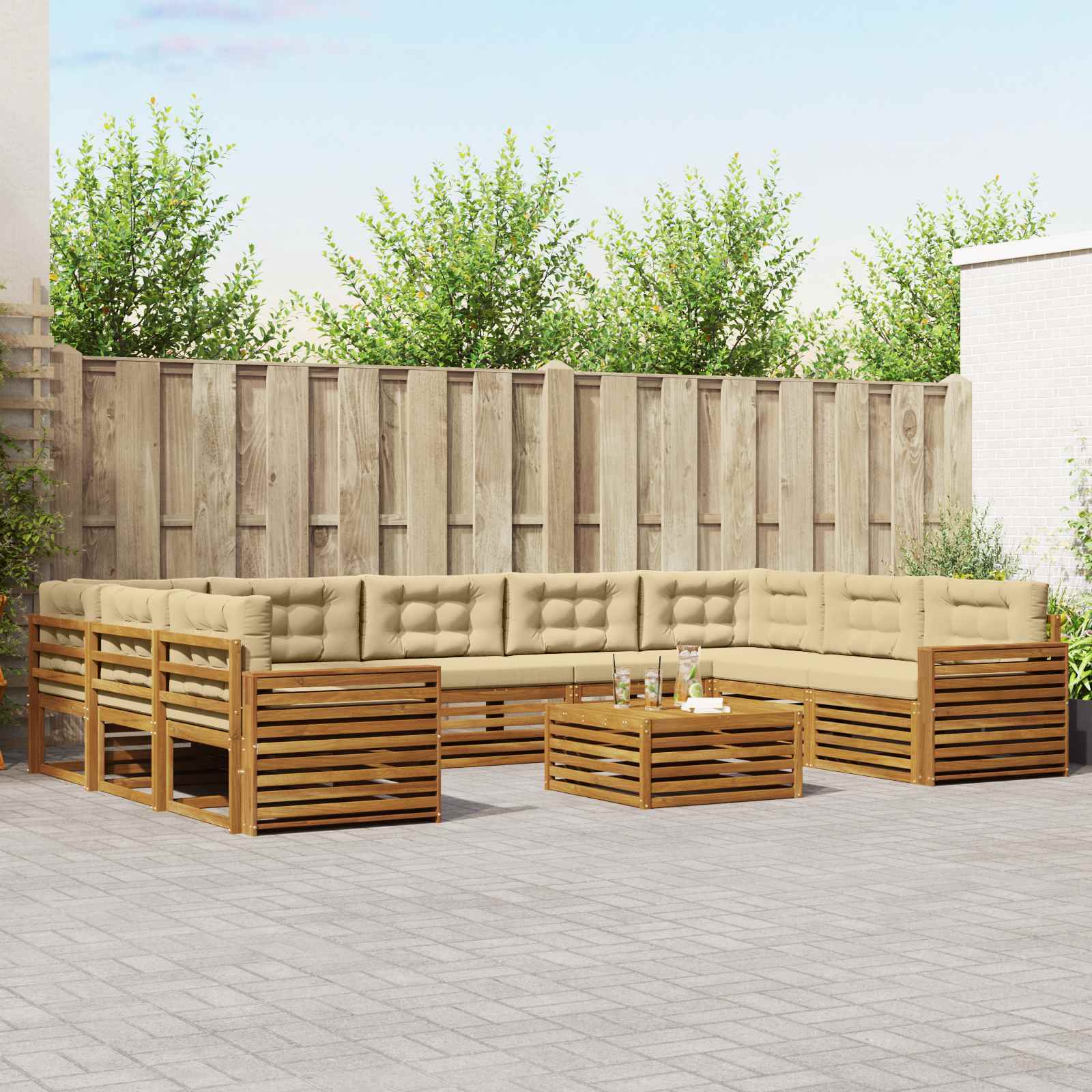 Set vanjskih sofa 10 pcs Prirodna i bež Čvrsto drvo akacije
