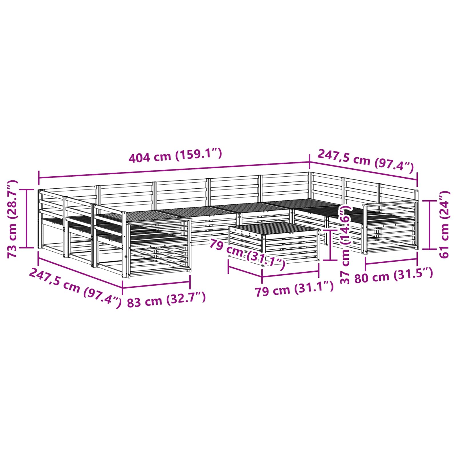 Setovi sofa 10 pcs Prirodna Čvrsto drvo akacije