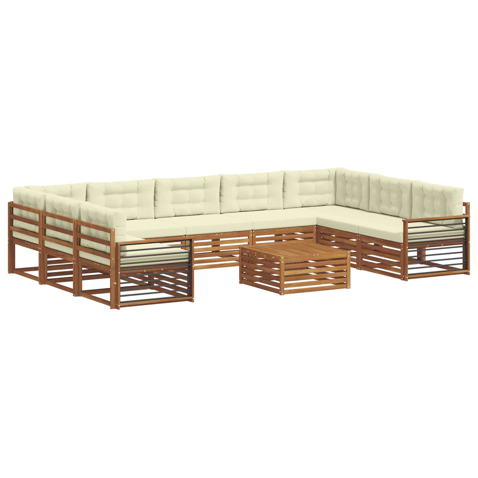 Set vanjskih sofa 10 pcs Prirodna i krem Čvrsto drvo akacije