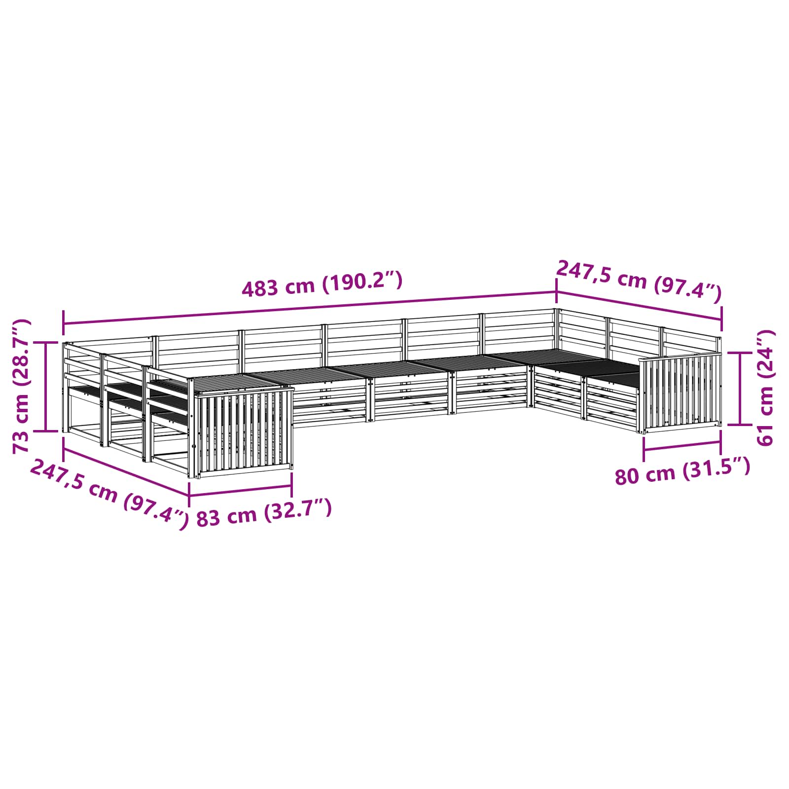 Setovi sofa 6 kom. Prirodna Čvrsto drvo akacije