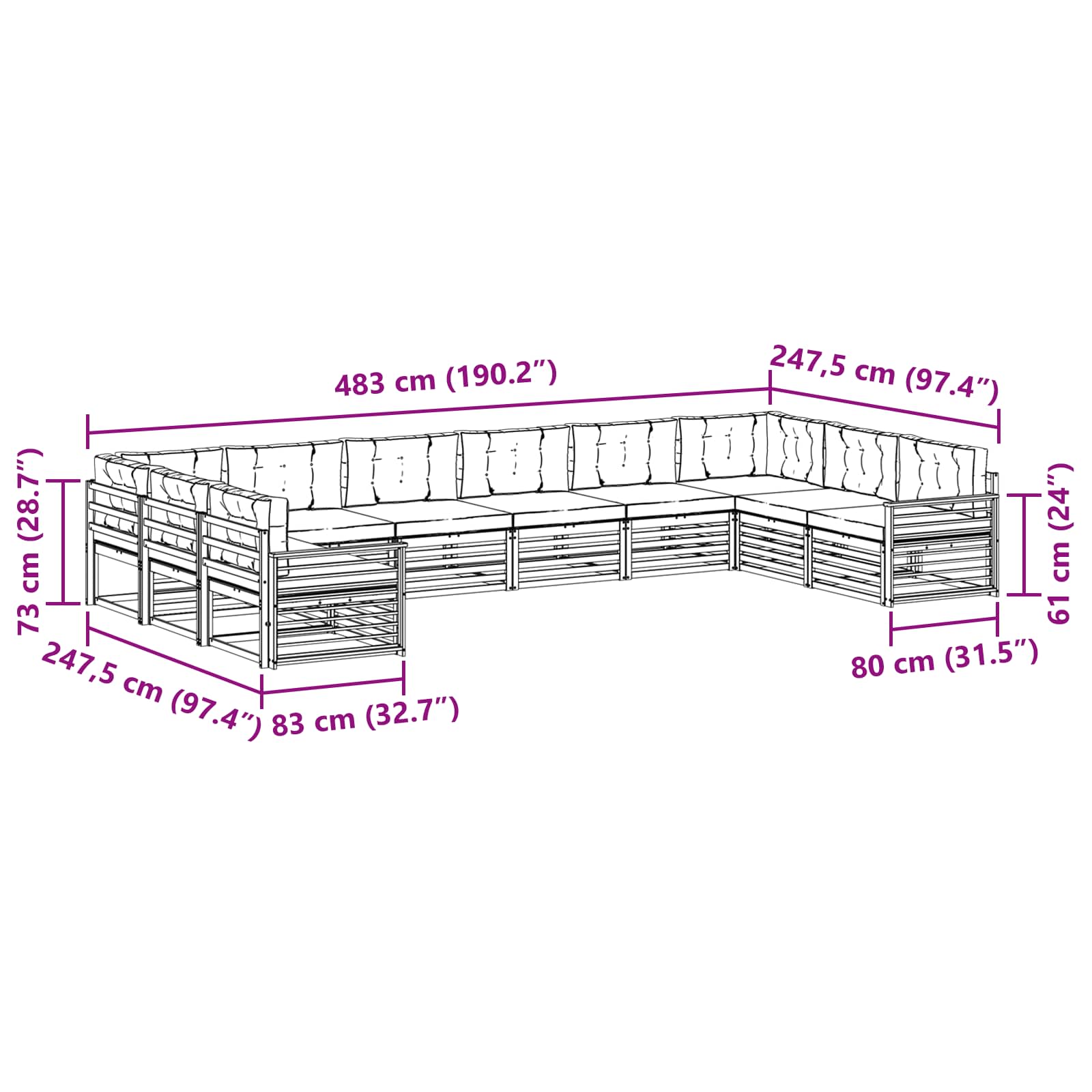 Setovi sofa 10 pcs Prirodna i krem Čvrsto drvo akacije