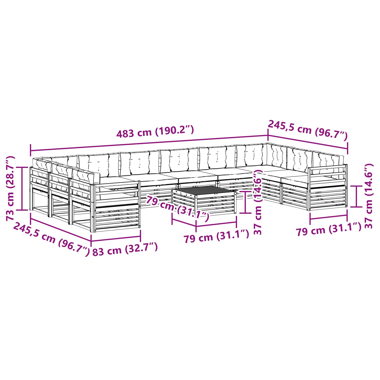 Setovi sofa 11 pcs Prirodna i bež Čvrsto drvo akacije