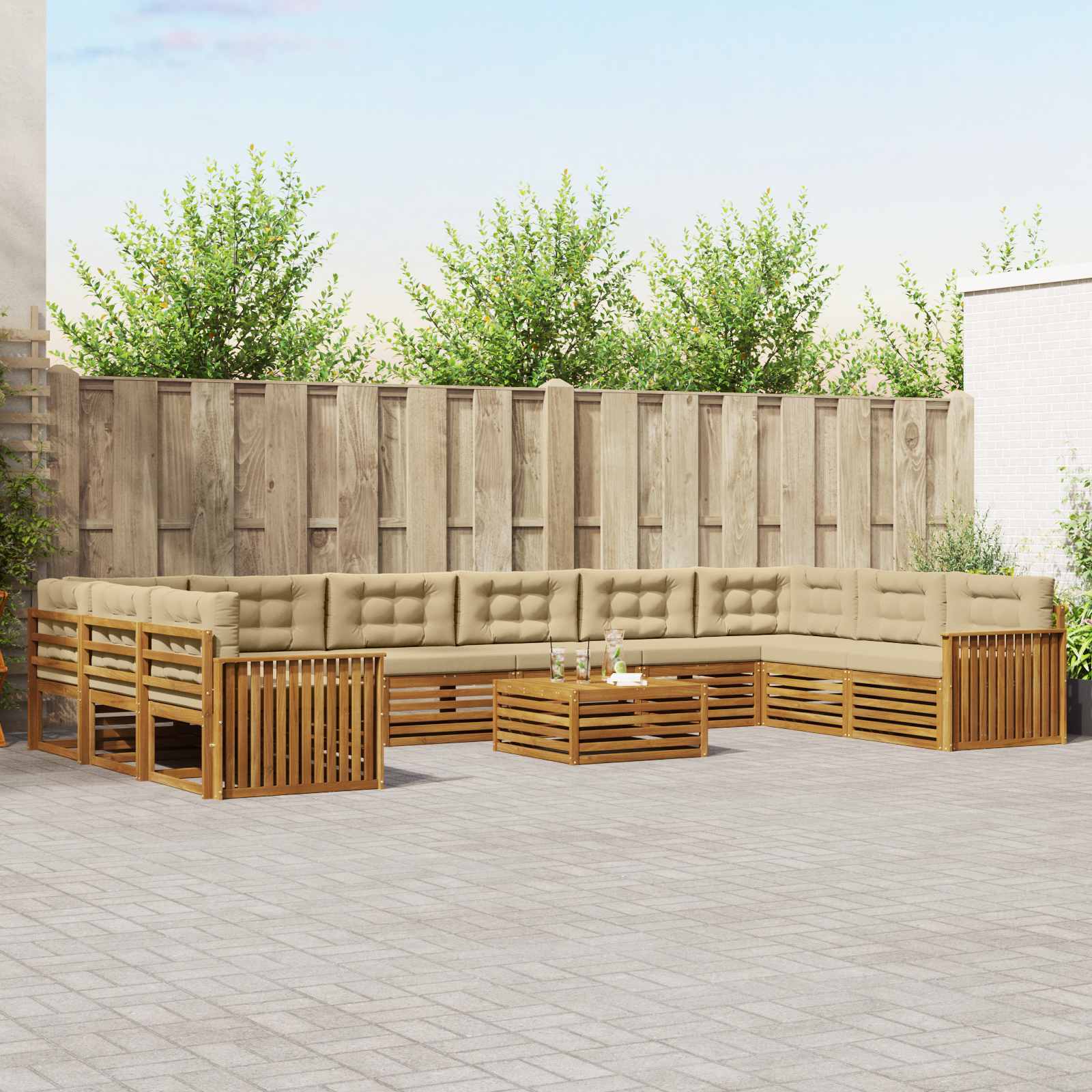 Setovi sofa 11 kom. Prirodna i bež Čvrsto drvo akacije