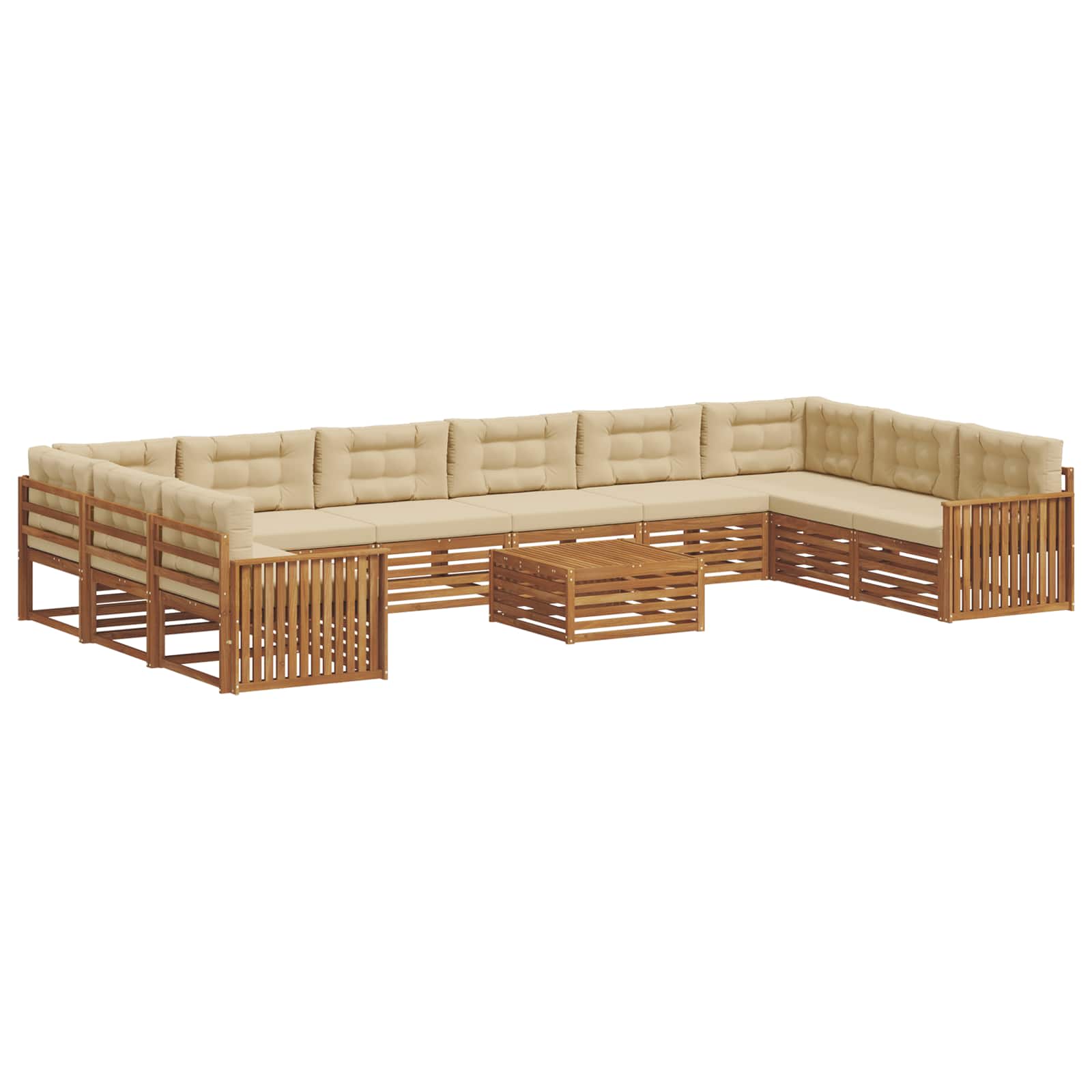 Setovi sofa 11 kom. Prirodna i bež Čvrsto drvo akacije