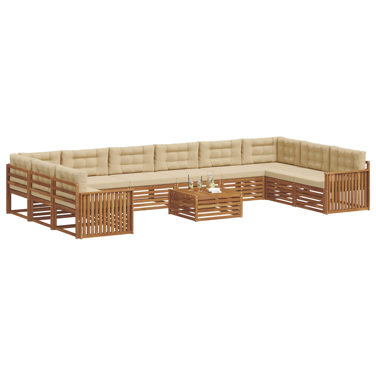 Setovi sofa 11 kom. Prirodna i bež Čvrsto drvo akacije