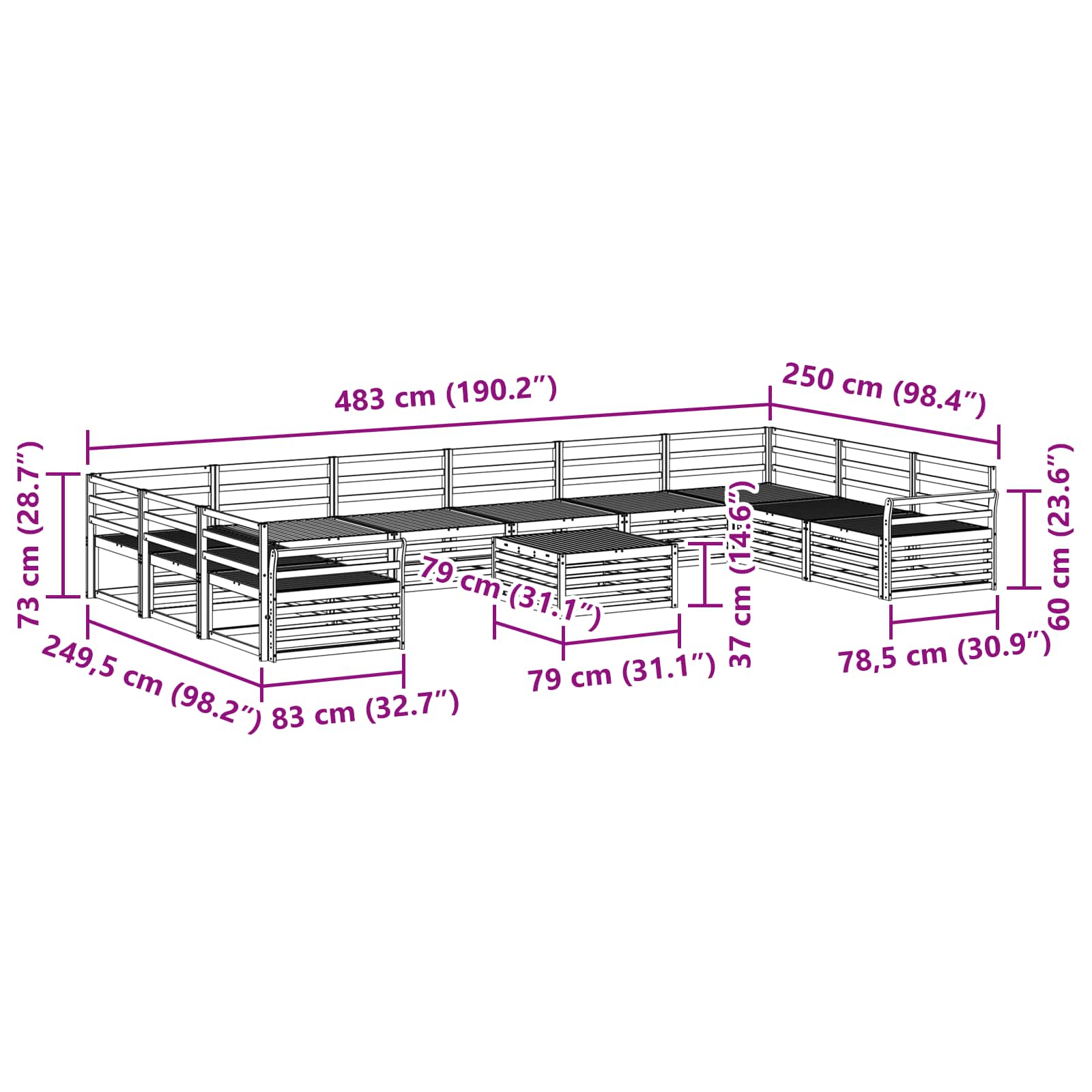 Setovi sofa 11 pcs Prirodna Čvrsto drvo akacije