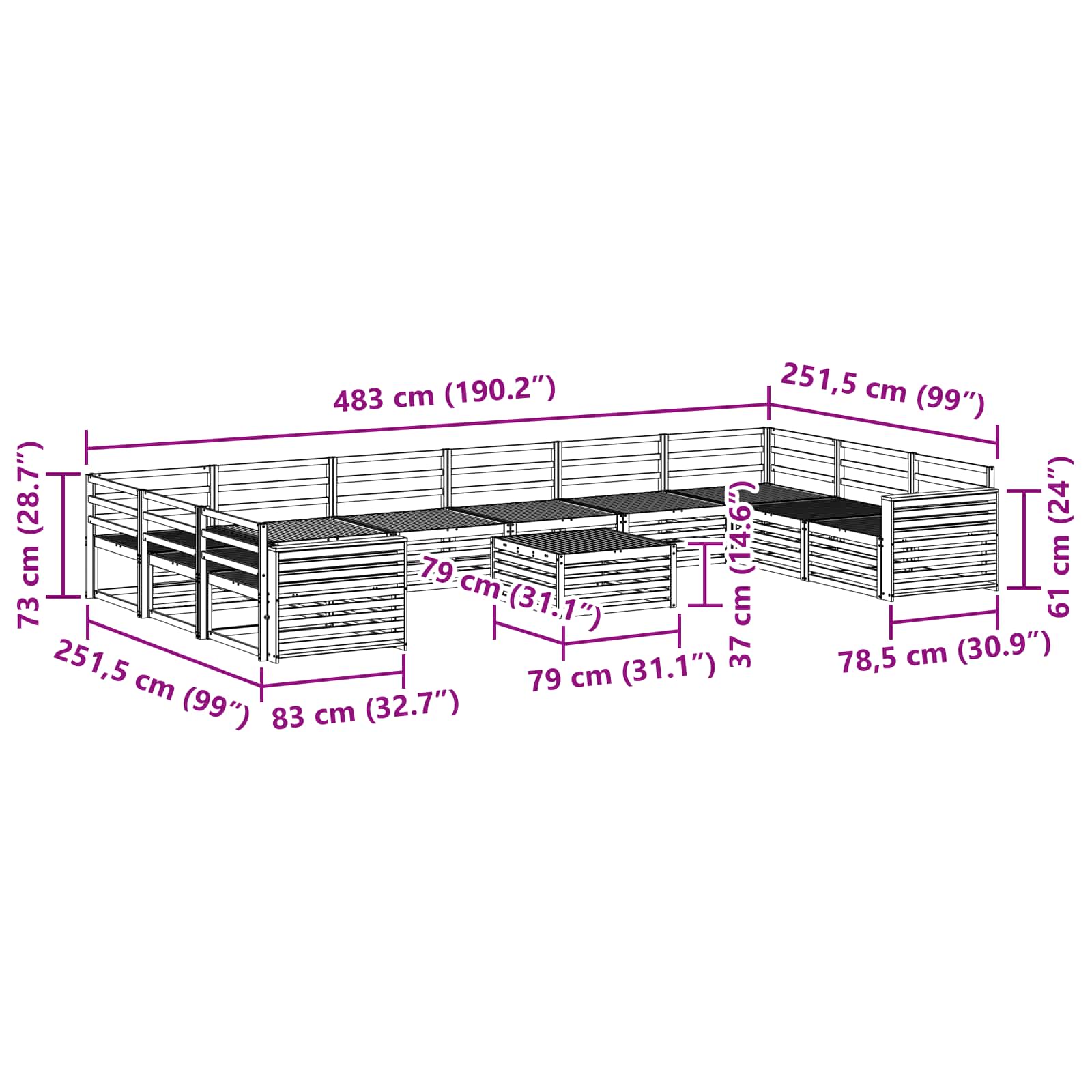Setovi sofa 11 pcs Prirodna Čvrsto drvo akacije