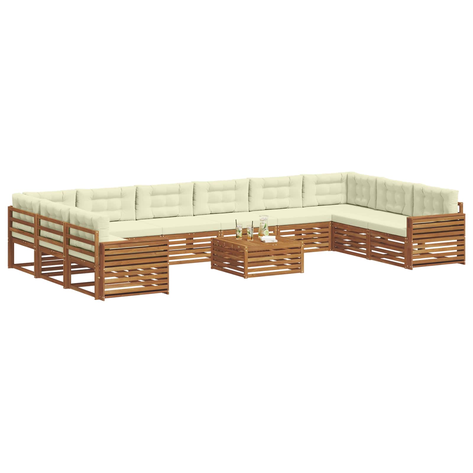 Setovi sofa 11 pcs Prirodna i krem Čvrsto drvo akacije
