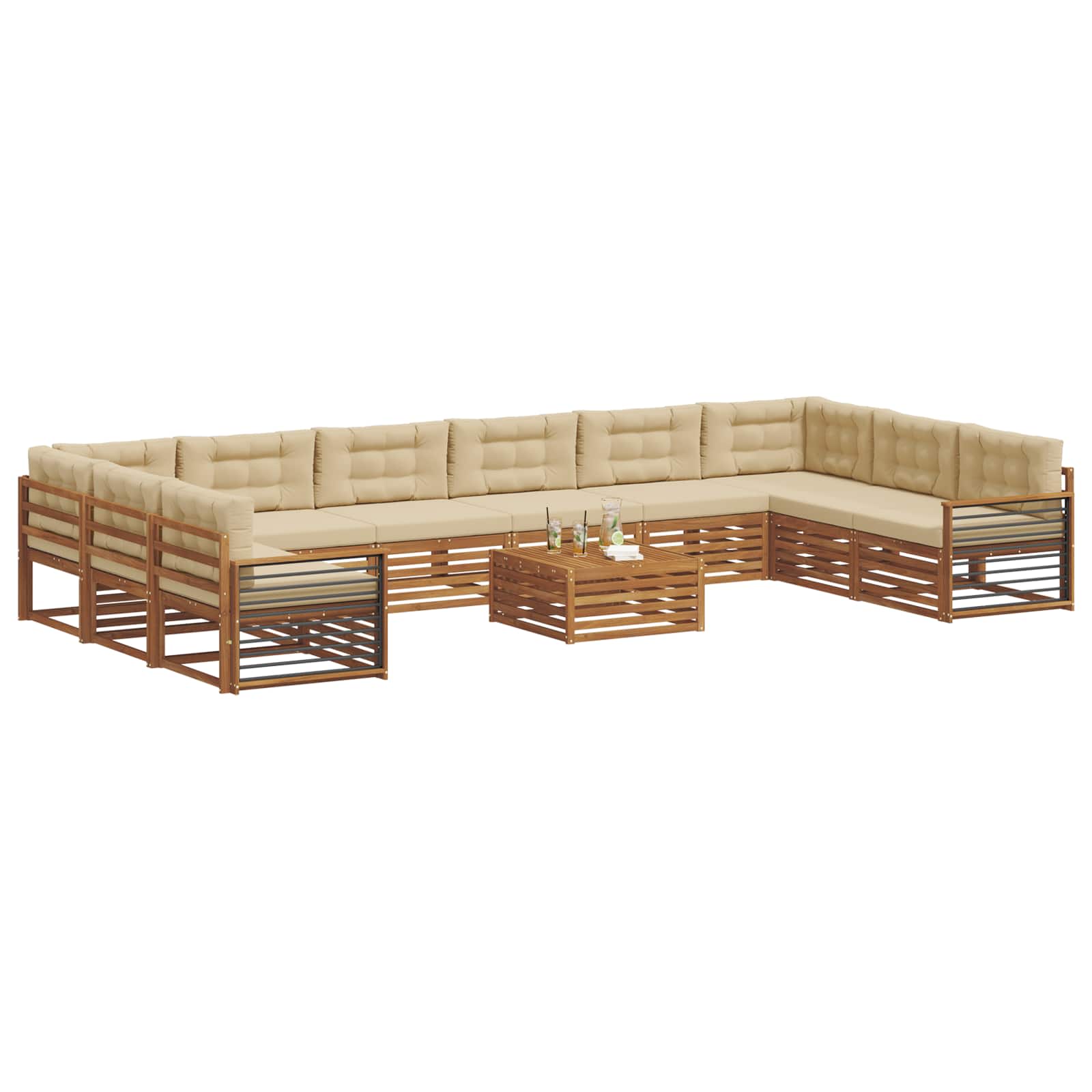 Setovi sofa 11 pcs Prirodna i bež Čvrsto drvo akacije