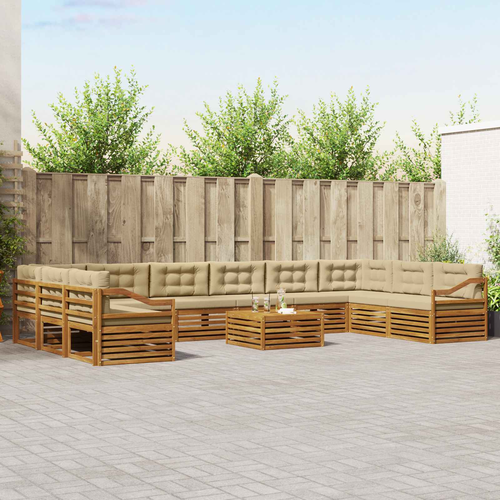 Setovi sofa 11 pcs Prirodna i bež Čvrsto drvo akacije