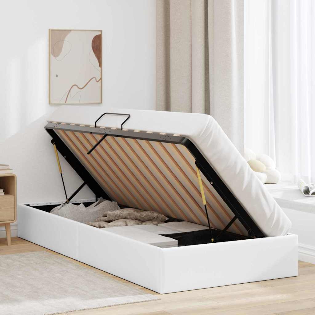 Krevet s od storage Čista bijela 100 x 190 cm Umjetna koža