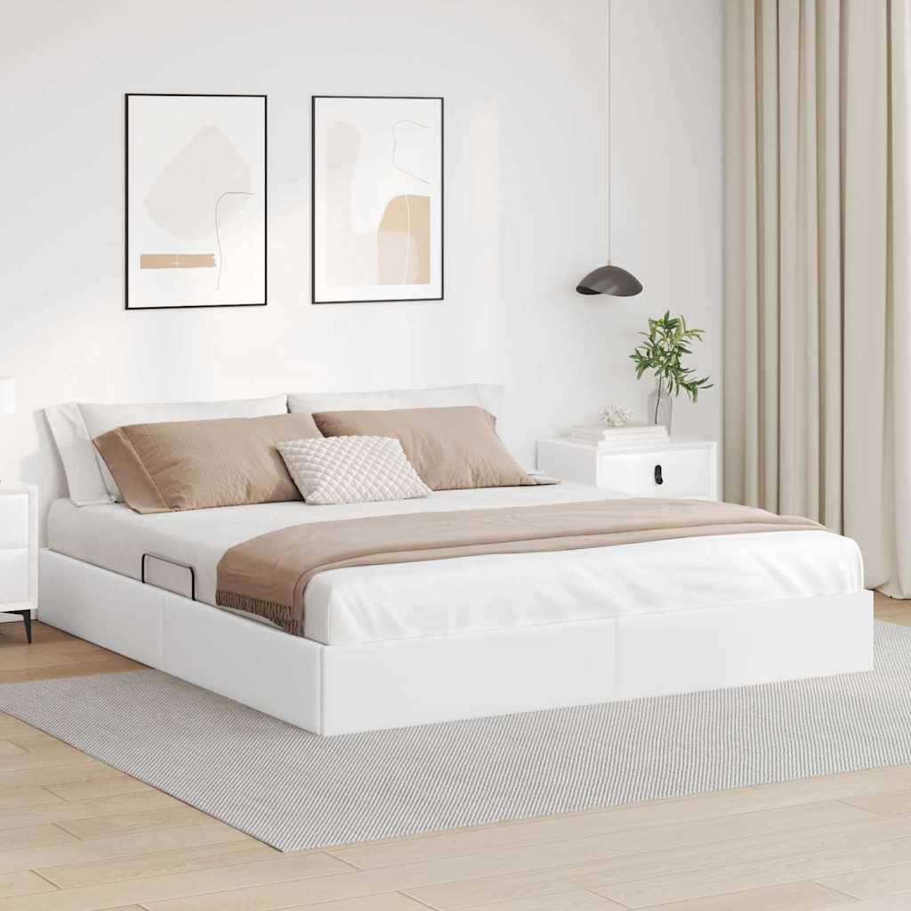 Krevet s od storage Čista bijela 193 x 203 cm Umjetna koža