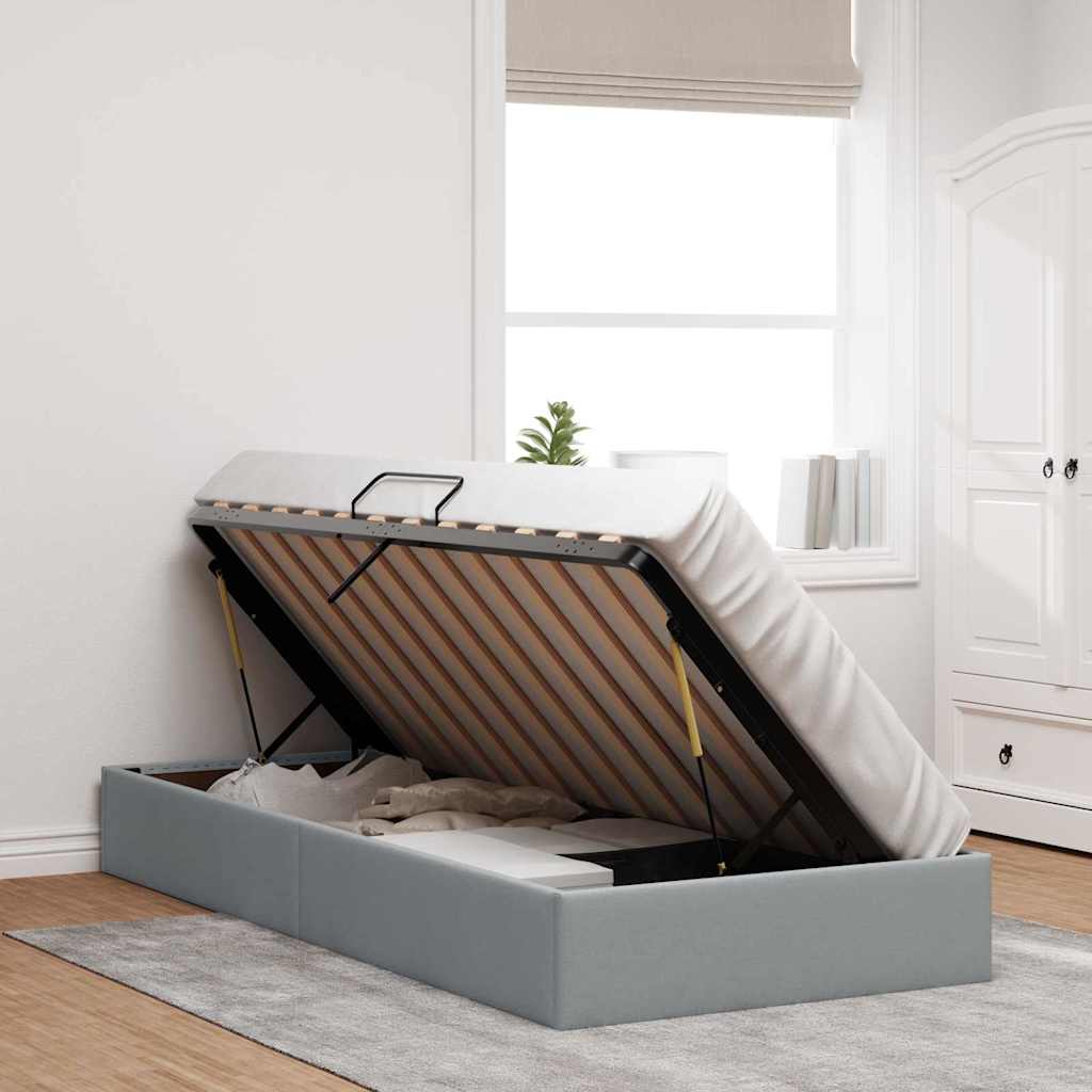 Krevet s od storage Svijetlo siva 90 x 190 cm tkanina