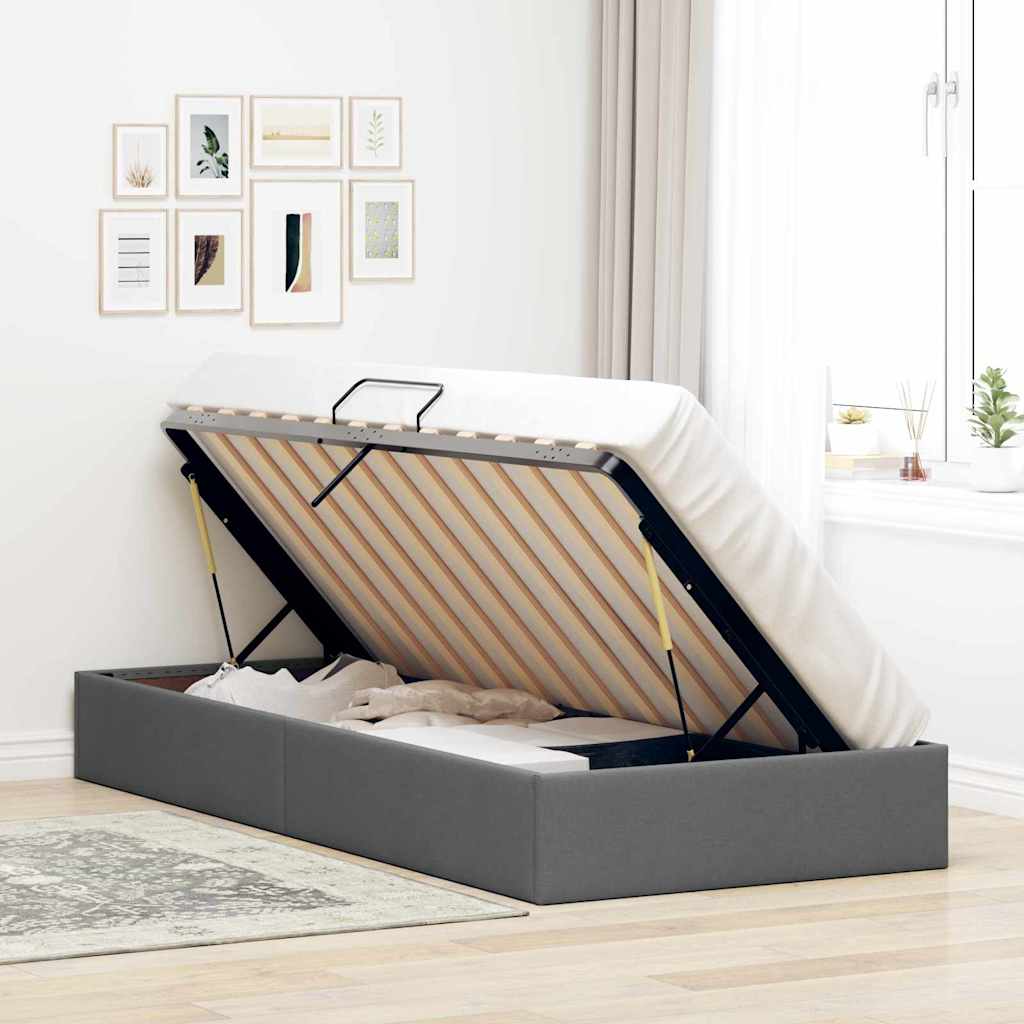 Krevet s od storage s uzglavljem Tamno siva 90 x 190 cm tkanina