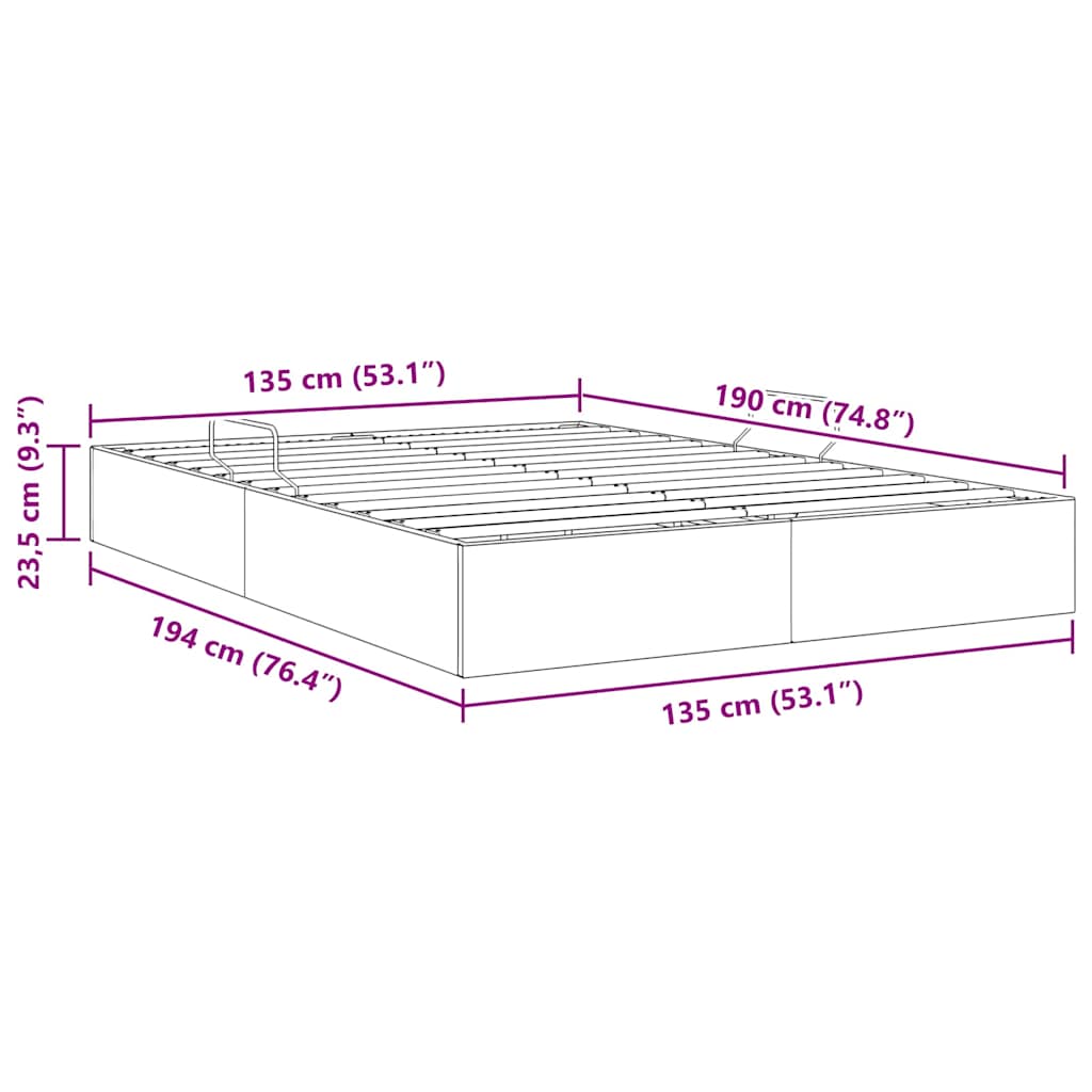 Krevet s od storage s pohranom Tamno siva 135 x 190 cm tkanina