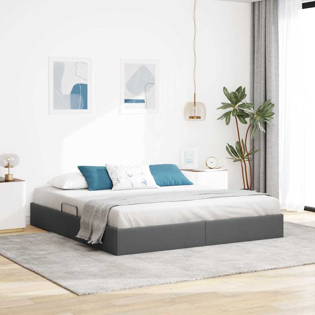 Krevet s od storage s madracem Tamno siva 193 x 203 cm tkanina