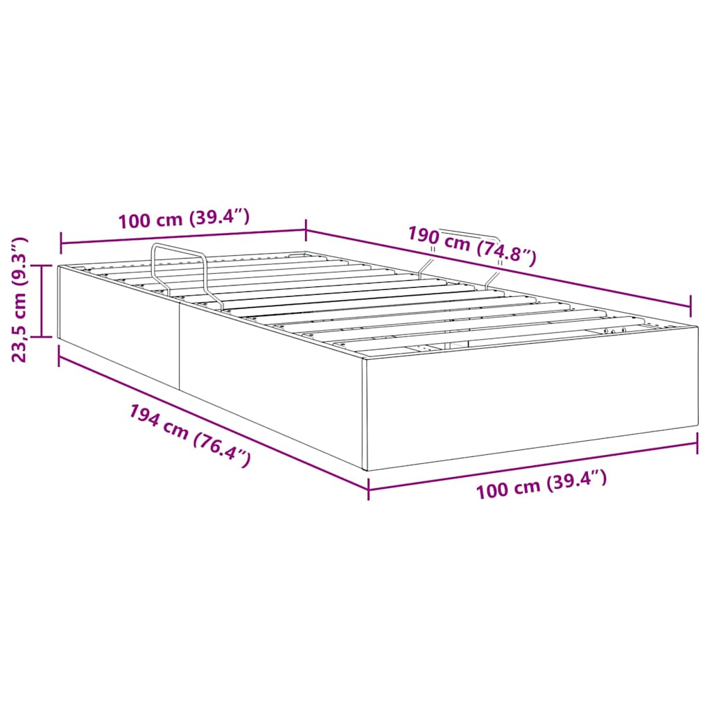 Krevet s od storage s pohranom Svjetlosiva 100 x 190 cm Baršun