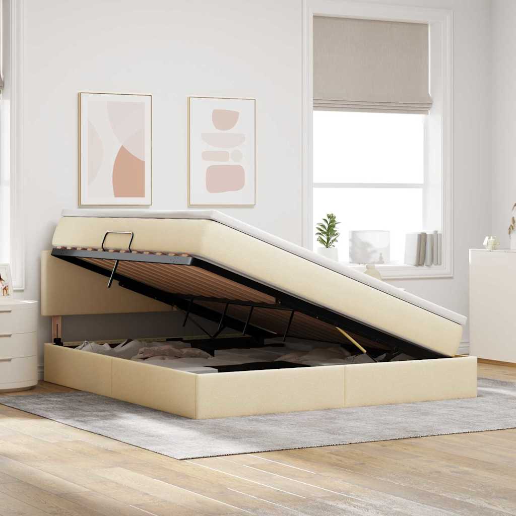 Krevet s madracem i skladištem s madracem Krema 160 x 200 cm