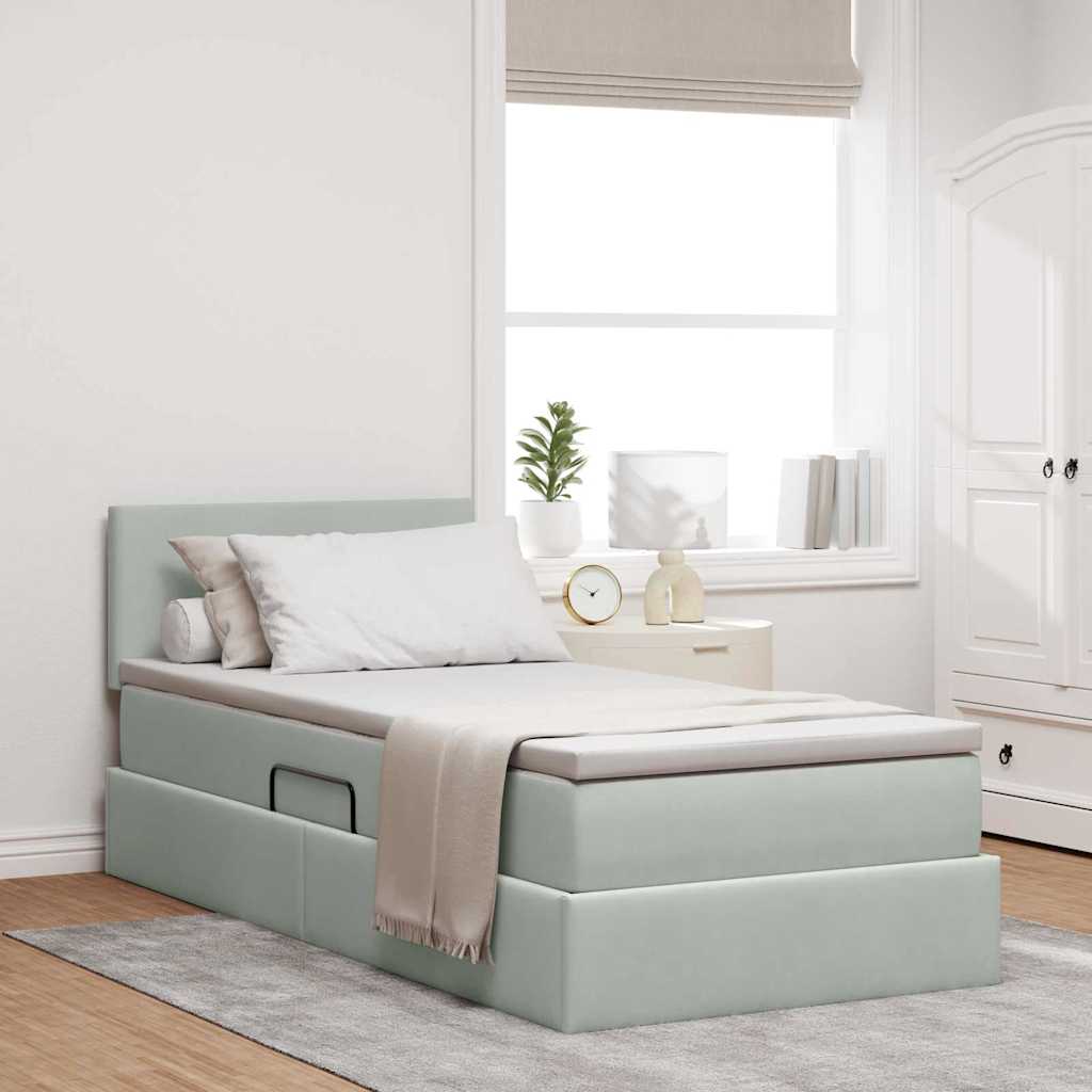 Krevet s od storage s madracem Svijetlo siva 90 x 190 cm Baršun
