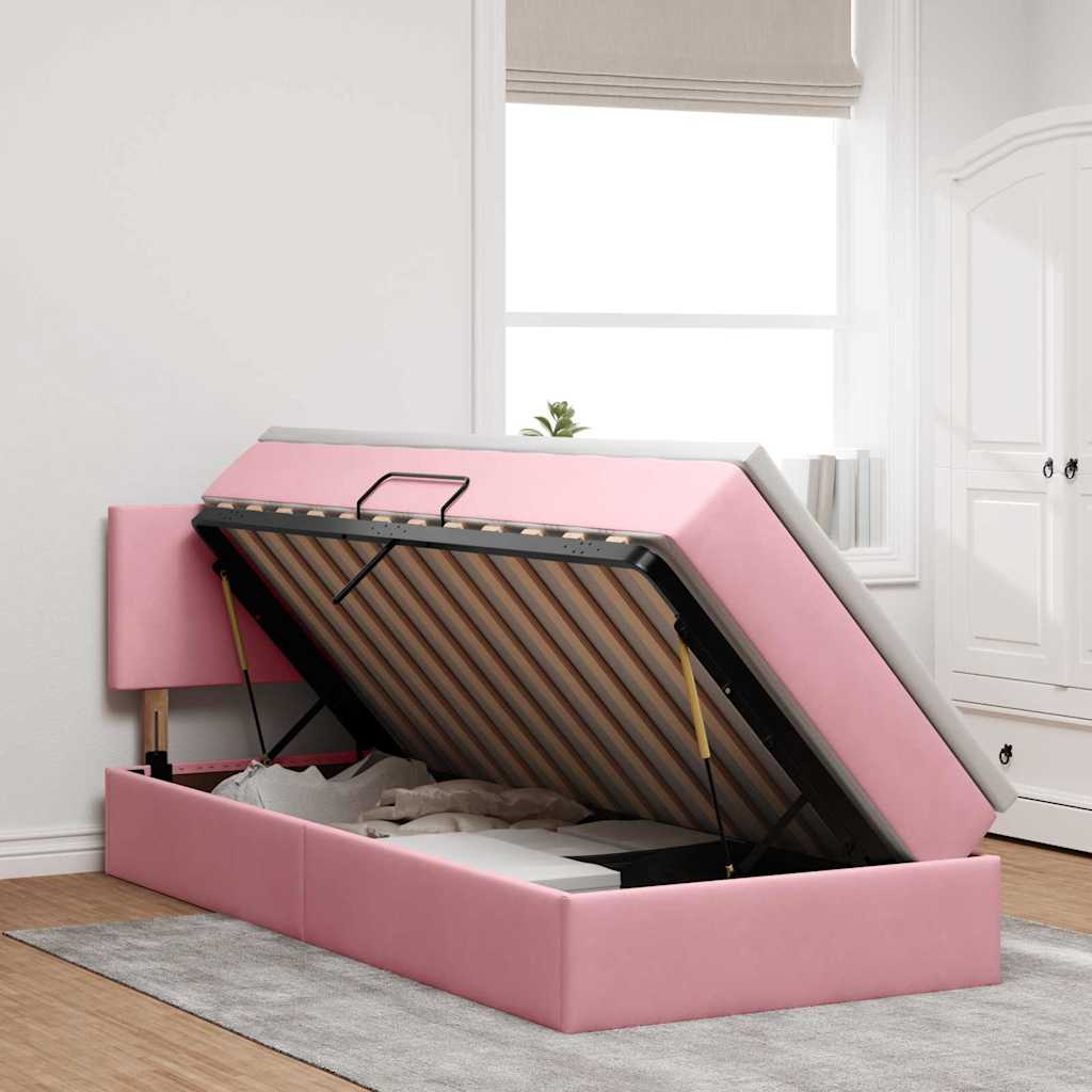 Krevet s od storage s madracem Ružičasta 90 x 190 cm Baršun