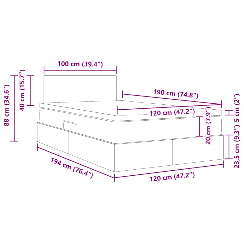 Krevet s od storage s madracem Tamno siva 120 x 190 cm Baršun