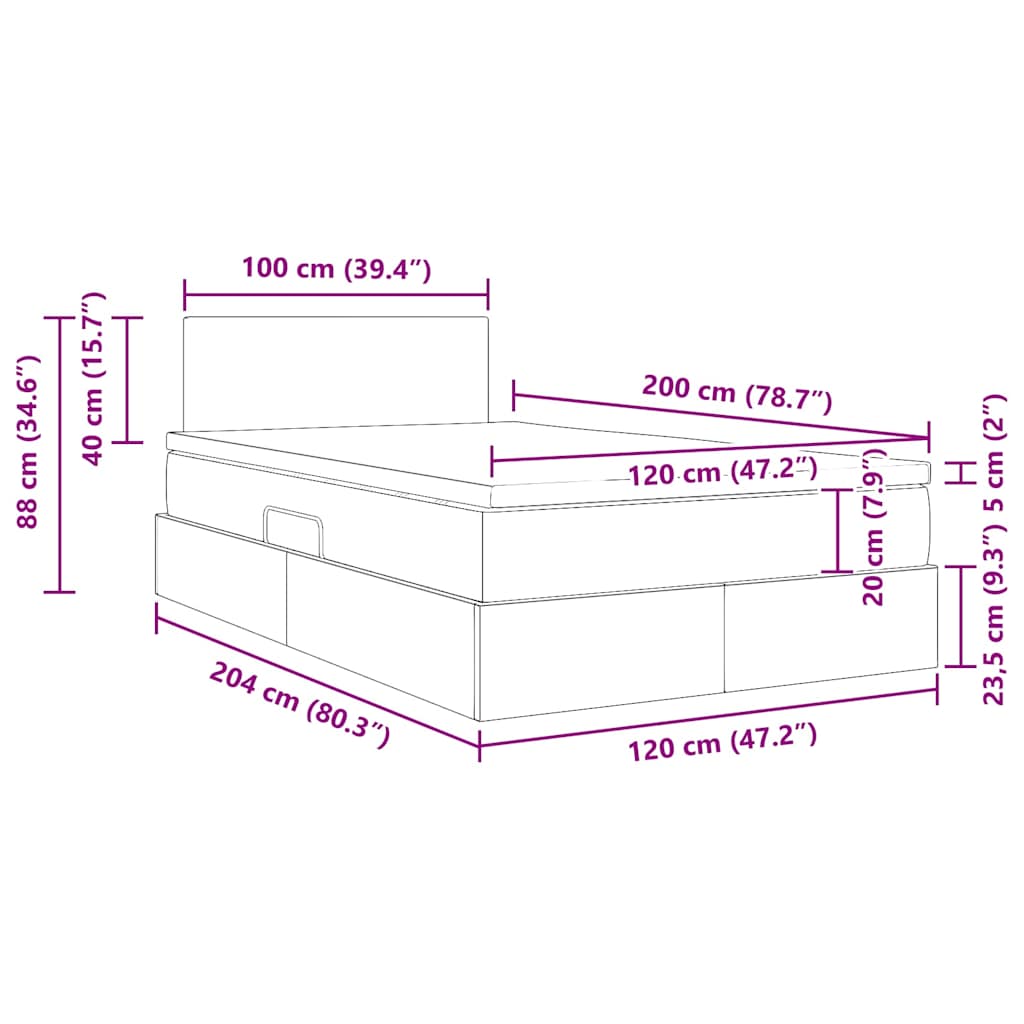 Krevet s od storage s madracem Crna 120 x 200 cm Baršun
