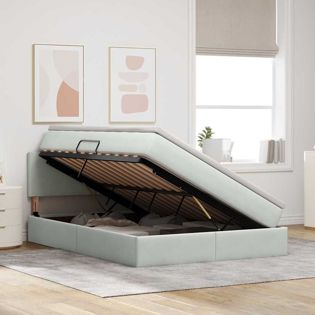Krevet s od storage Svijetlo siva 140 x 190 cm Baršun