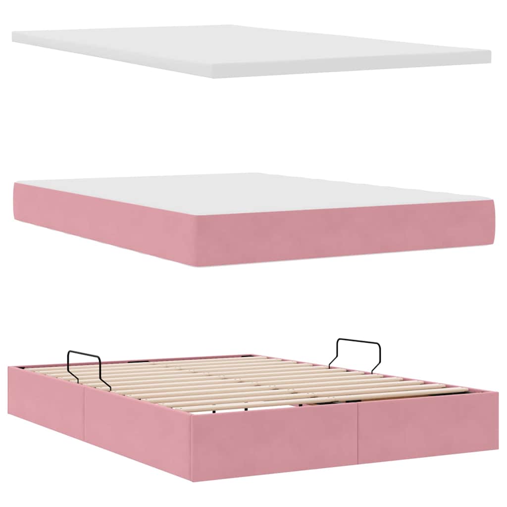 Krevet s od storage s madracem Ružičasta 140 x 200 cm Baršun