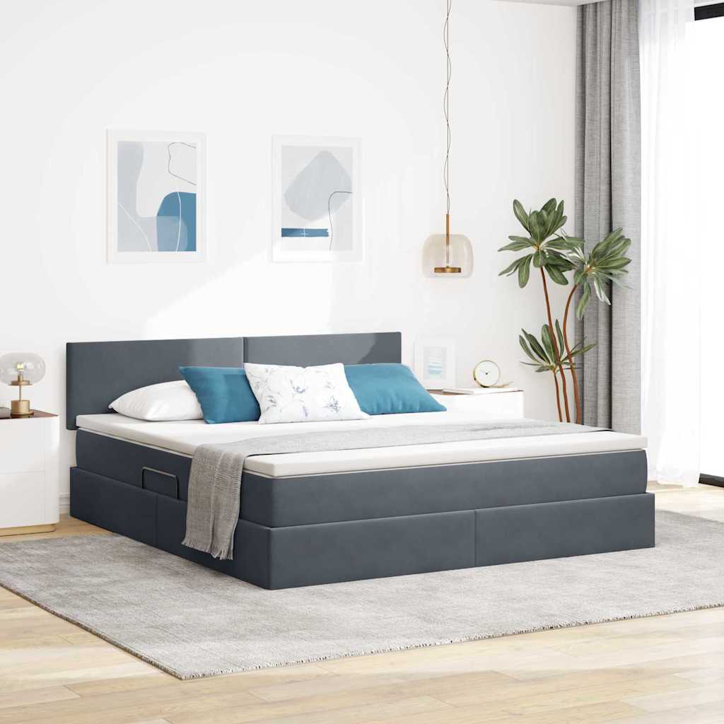 Krevet s od storage s madracem Tamno siva 180 x 200 cm Baršun