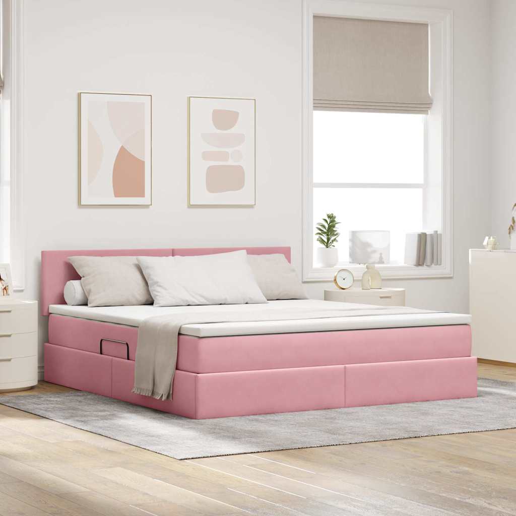 Krevet s od storage s madracem Ružičasta 180 x 200 cm Baršun