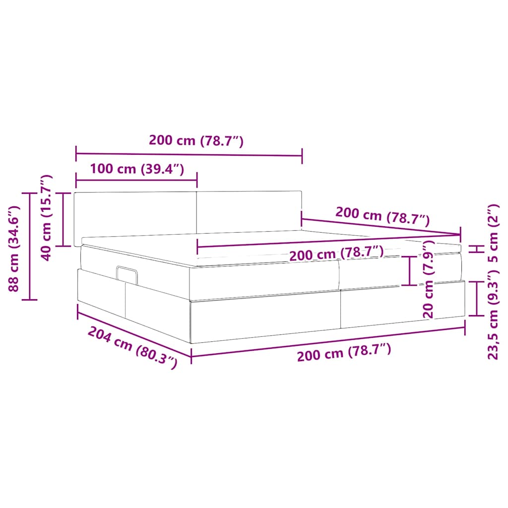 Krevet s od storage s madracem Tamno siva 200 x 200 cm Baršun