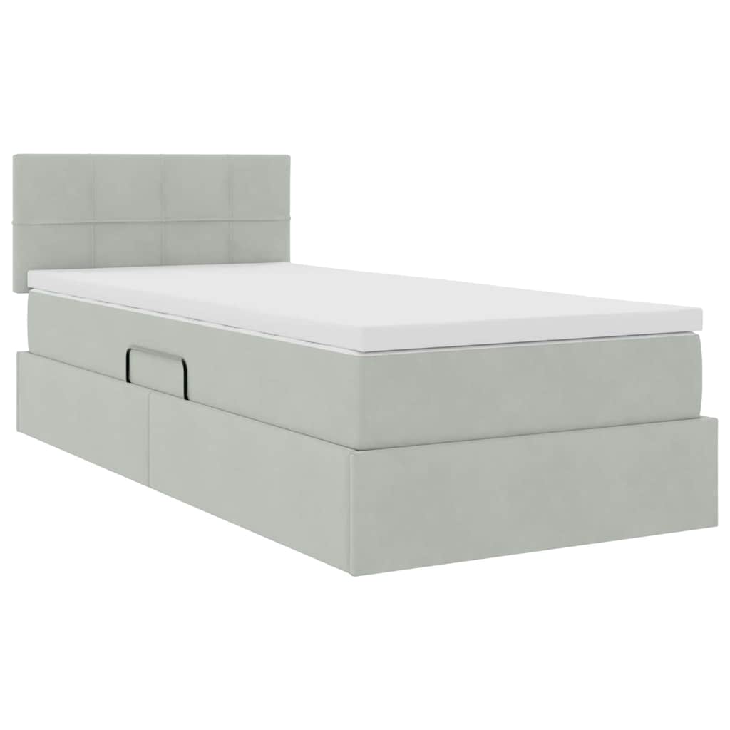 Krevet s od storage s madracem Svijetlo siva 90 x 190 cm Baršun