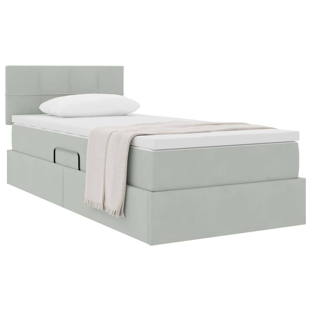 Krevet s od storage s madracem Svijetlo siva 90 x 190 cm Baršun