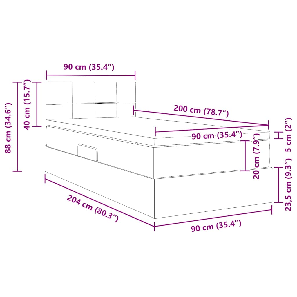 Krevet s od storage s madracem Ružičasta 90 x 200 cm Baršun