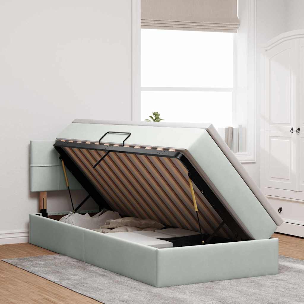 Krevet s od storage Svijetlo siva 100 x 200 cm Baršun