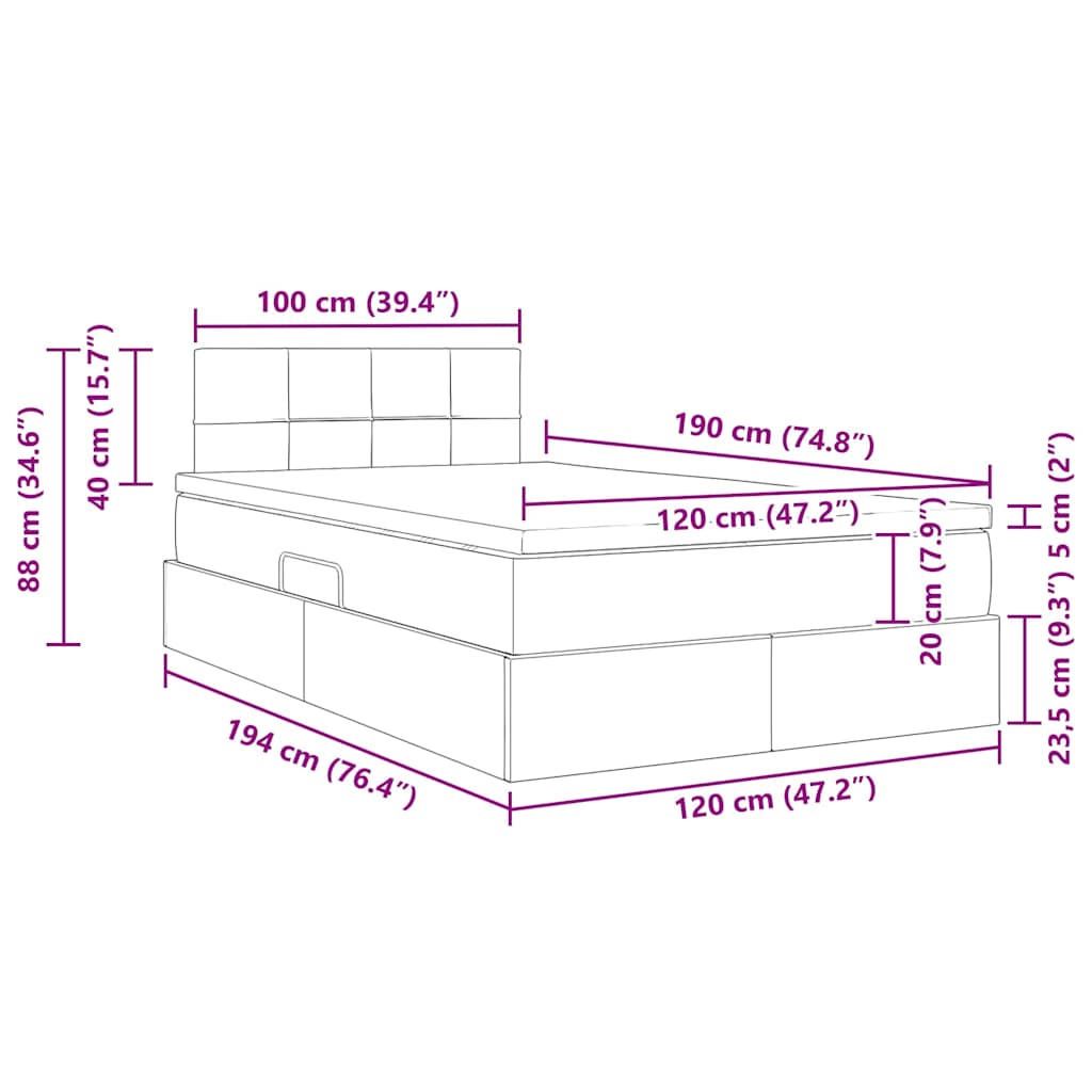 Krevet s od storage s madracem Tamno siva 120 x 190 cm Baršun