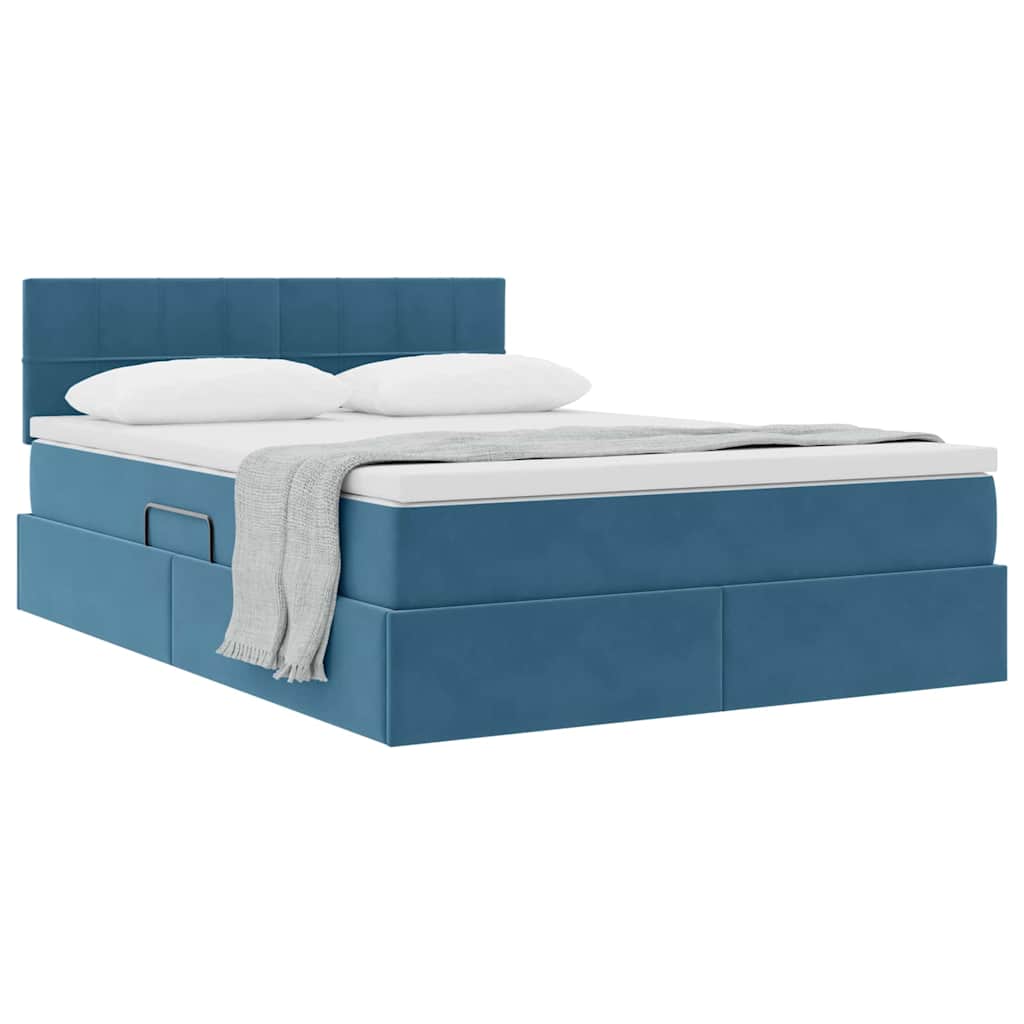 Krevet s od storage s madracem Tamno plava 140 x 190 cm Baršun