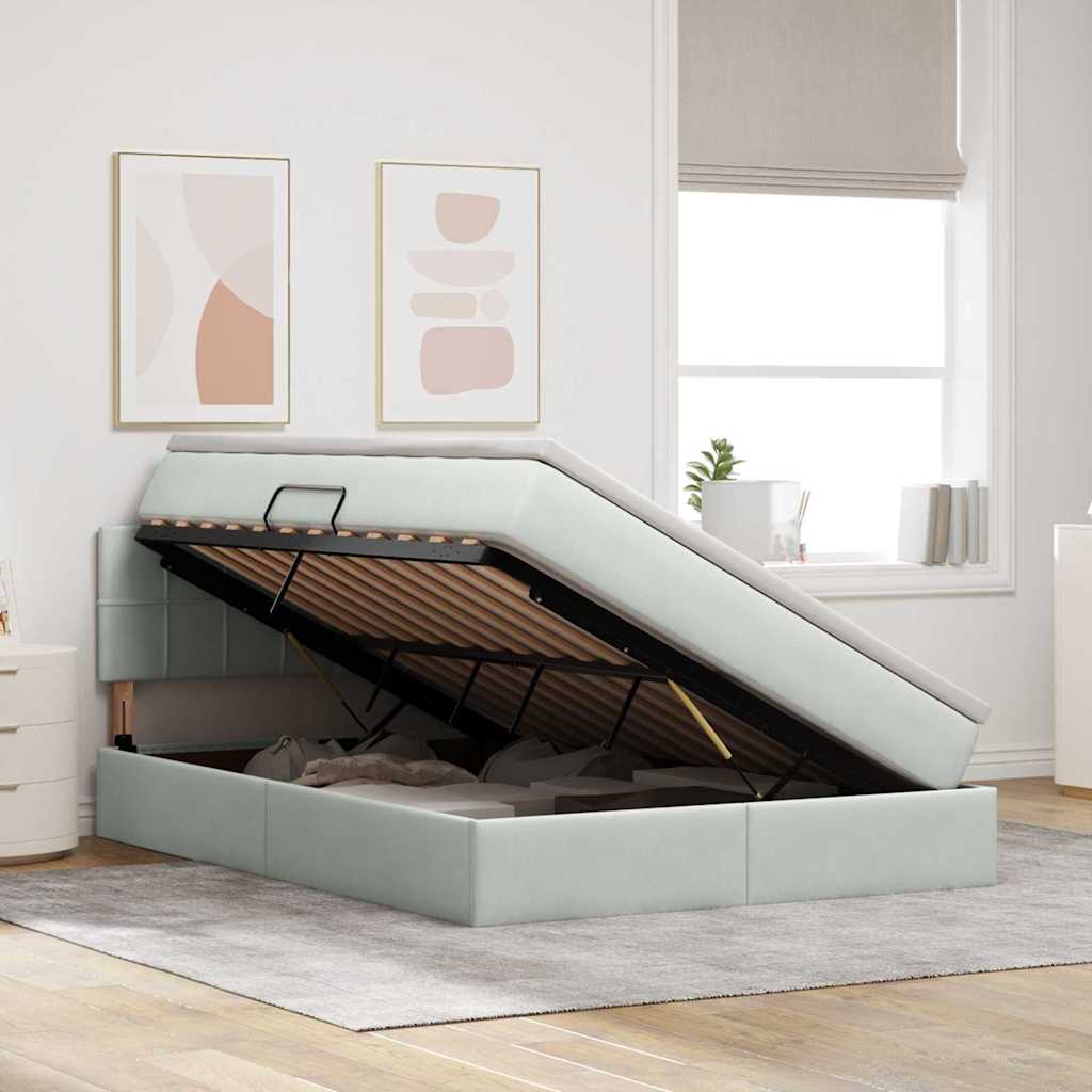 Krevet s od storage Svijetlo siva 140 x 200 cm Baršun