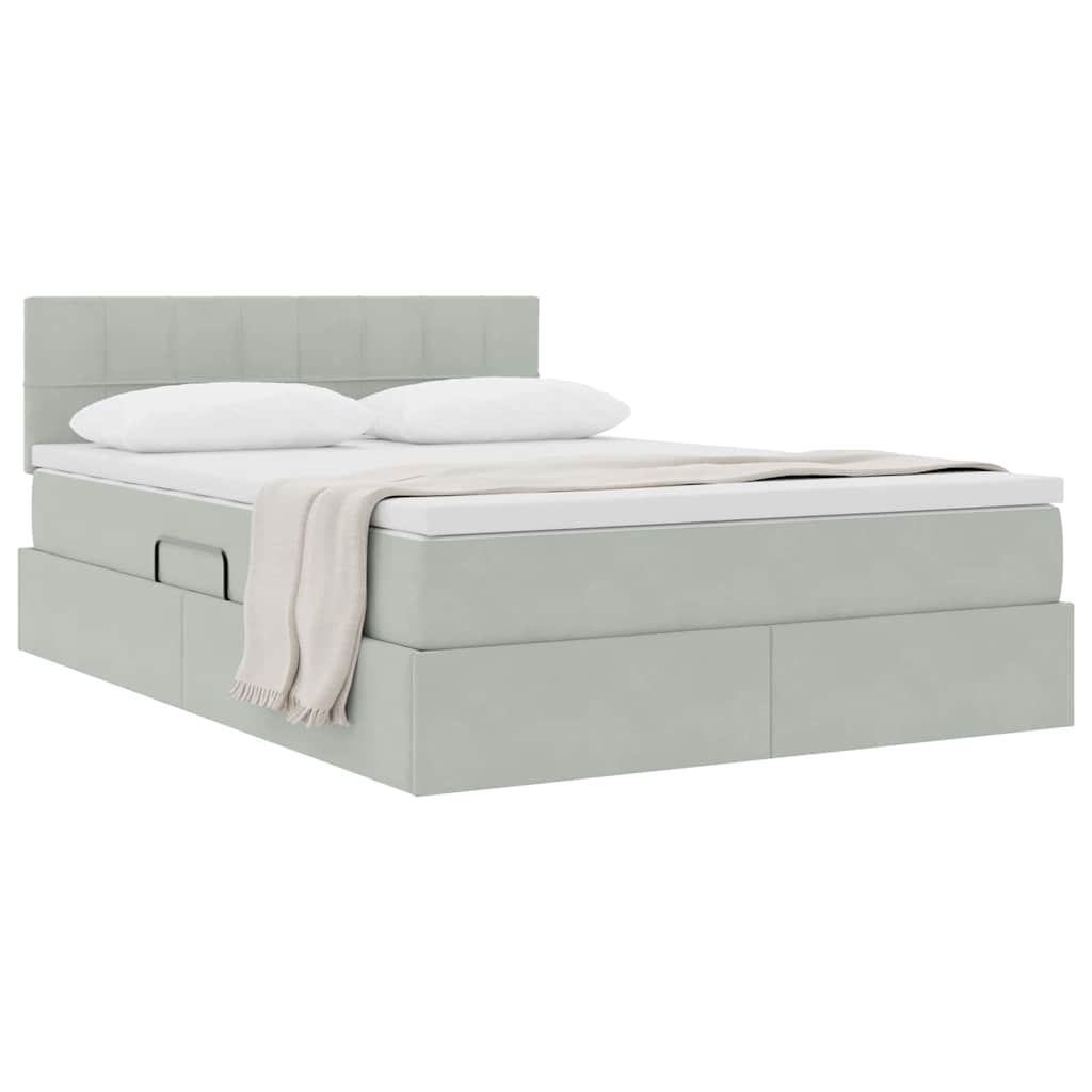 Krevet s od storage Svijetlo siva 140 x 200 cm Baršun