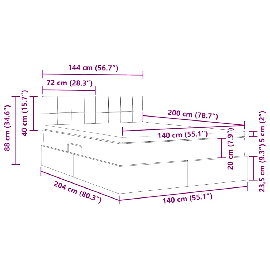 Krevet s od storage s madracem Tamno siva 140 x 200 cm Baršun