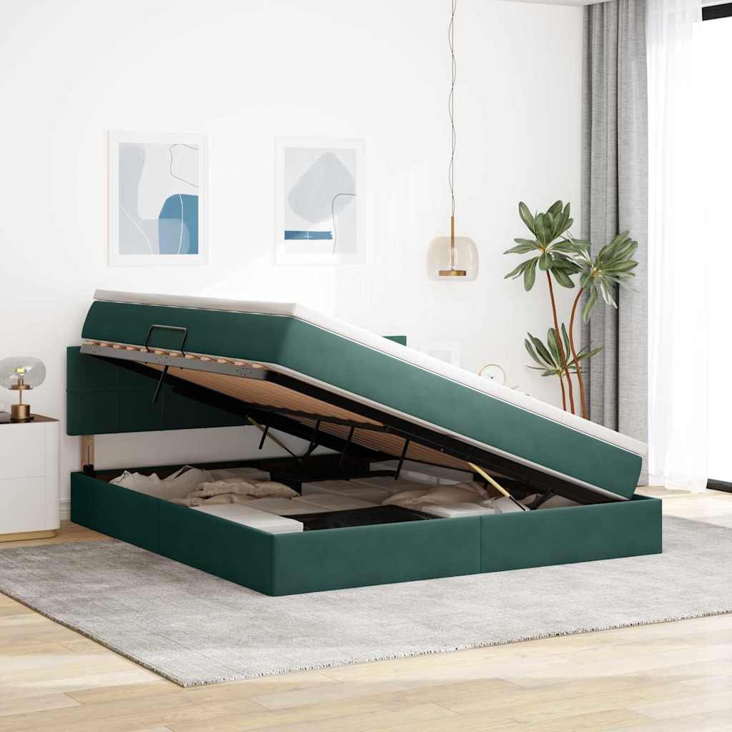 Krevet s od storage s madracem Tamnozelena 160 x 200 cm Baršun