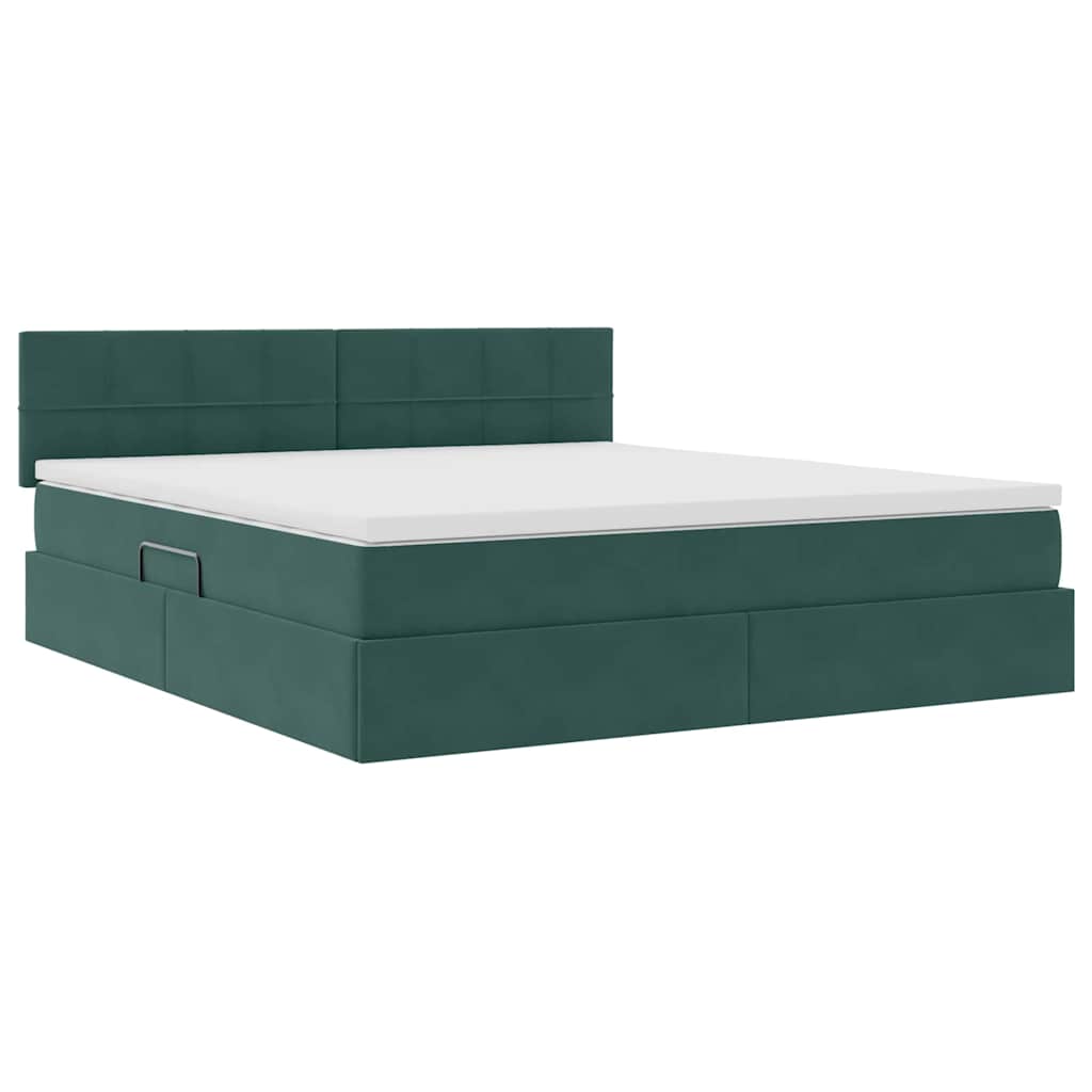 Krevet s od storage s madracem Tamnozelena 160 x 200 cm Baršun