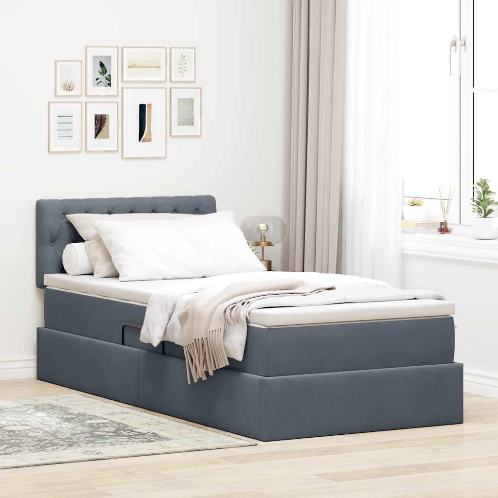 Krevet s od storage s madracem Tamno siva 90 x 200 cm Baršun